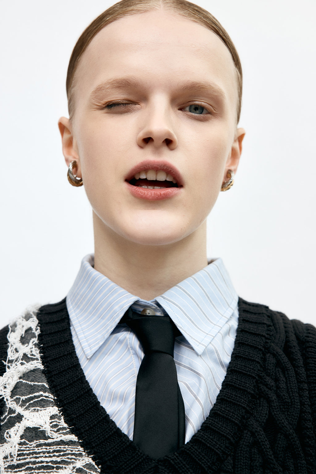 Andersson Bell - Boucle Cable Patchwork Knit Vest (Charcoal) product image 3 | TRAB K-Fashion Australia