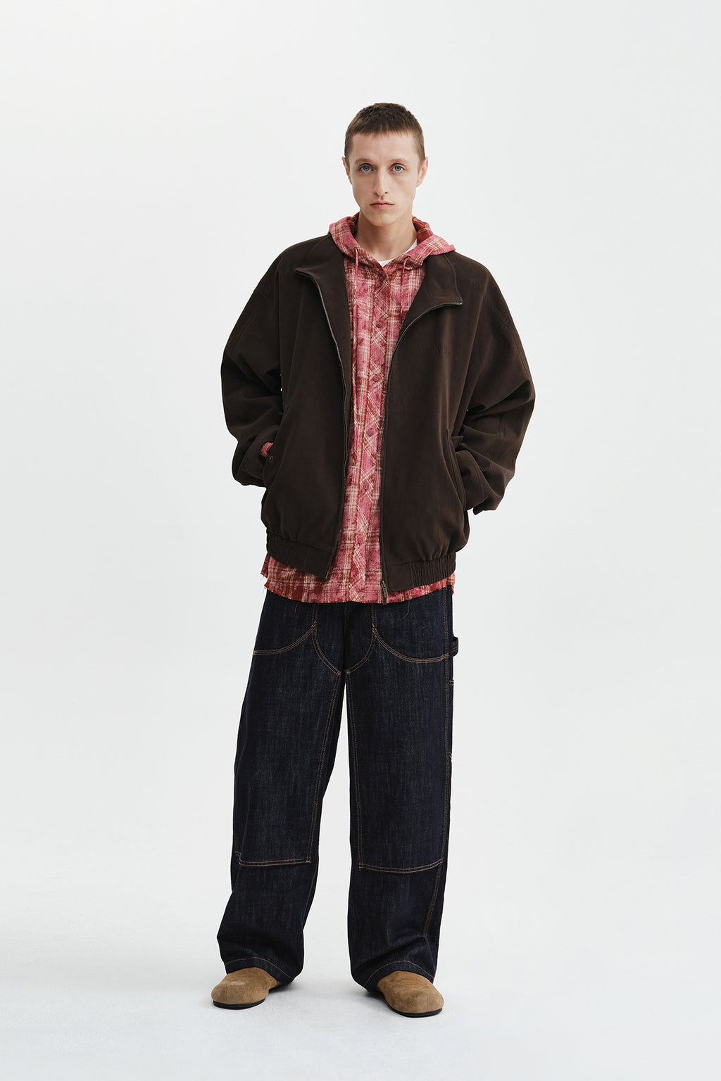 Matin Kim - Small Logo Faux Suede High Neck Jumper (Brown) product image 11 | TRAB K-Fashion Australia
