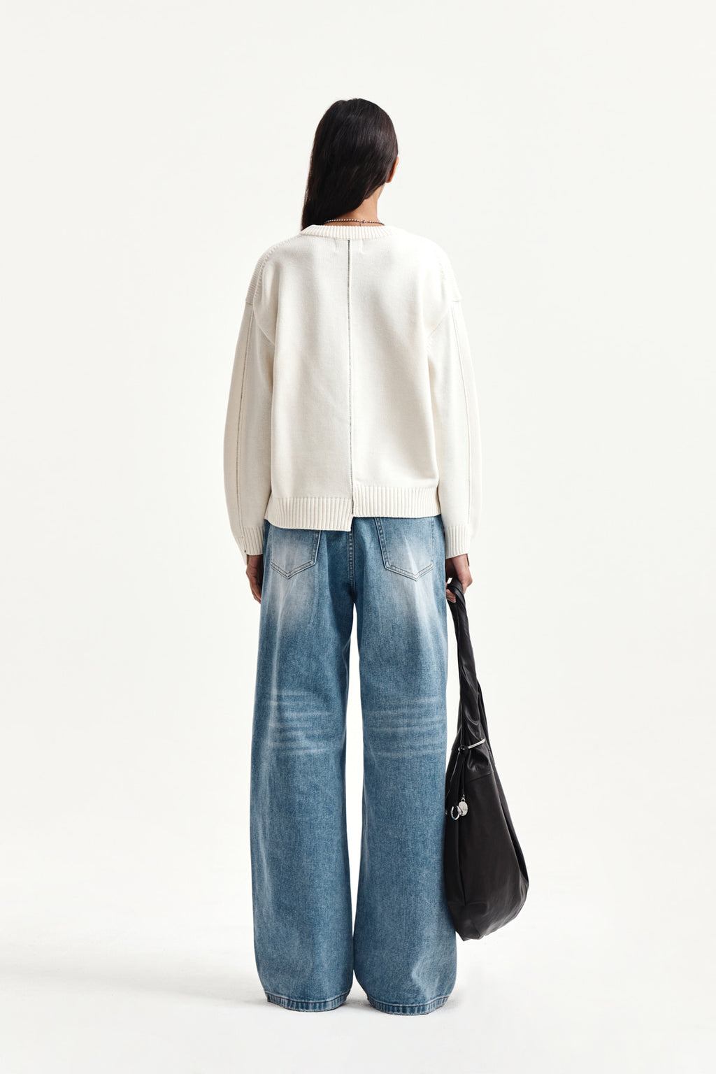 Matin Kim - Asymmetric Logo Knit Pullover (Ivory) product image 7 | TRAB K-Fashion Australia