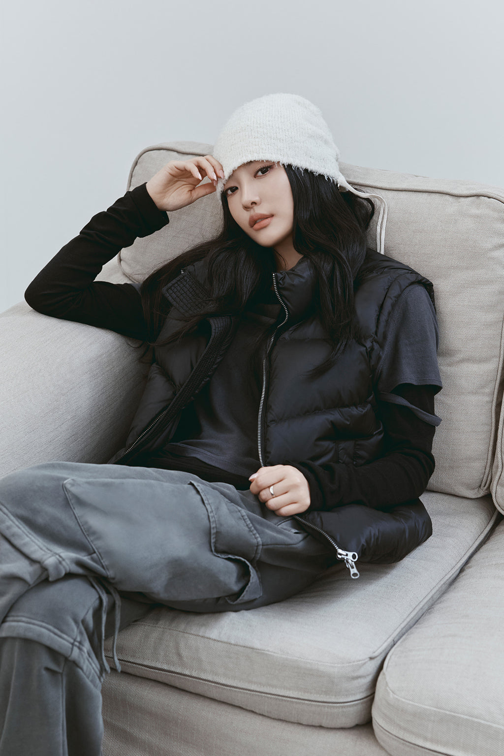 Matin Kim - Unbalance Quilted Down Vest (Black) product image 1 | TRAB K-Fashion Australia