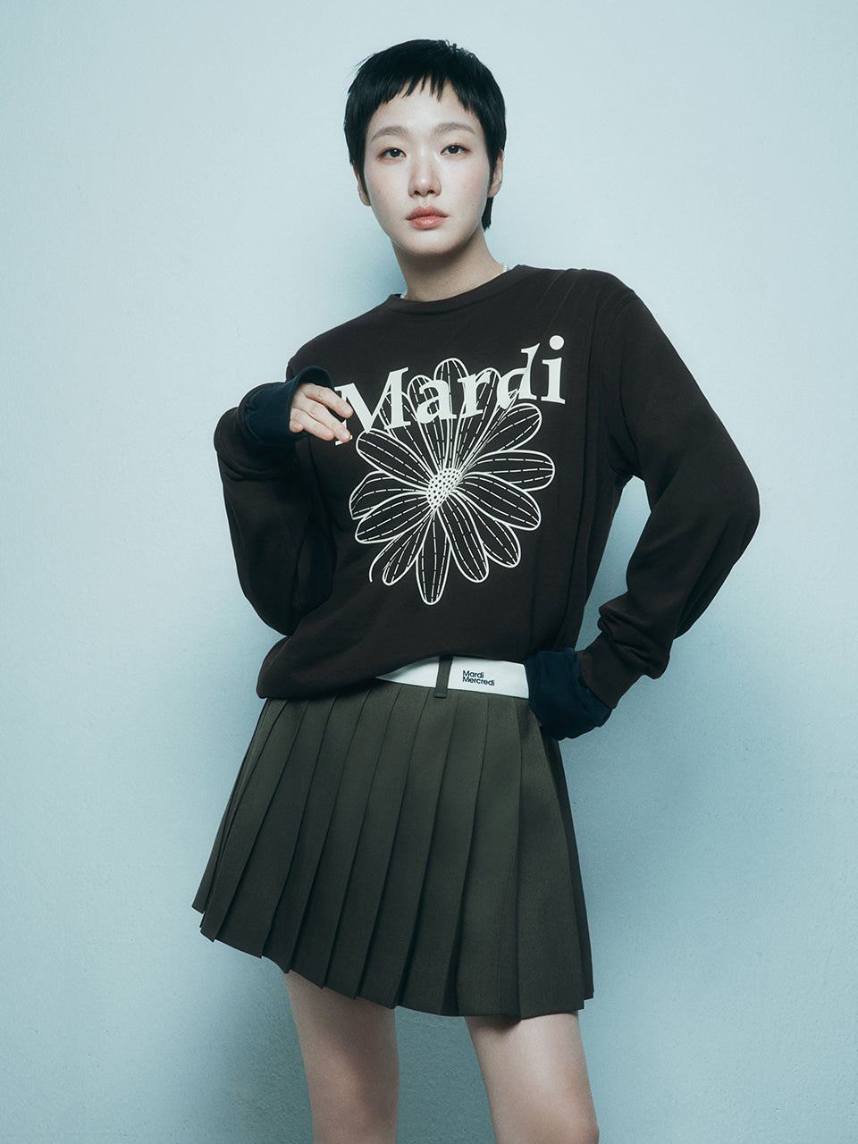 Mardi Mercredi - Wool Pleated Mini Skirt Contrast Waistband (Brown) product image 1 | TRAB K-Fashion Australia