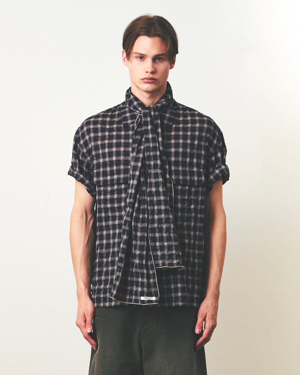 Eastlogue - Voyage Half Shirts (Navy & Beige Check) product image 2 | TRAB K-Fashion Australia