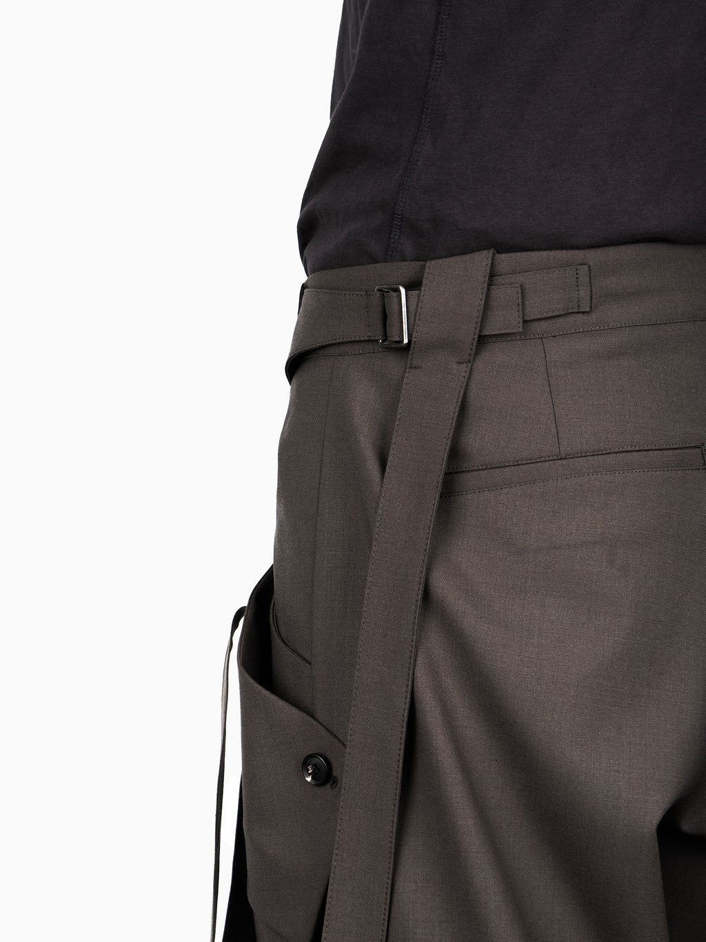 Jiyong Kim - Strap Detailed Wide Trousers (Brown) product image 5 | TRAB K-Fashion Australia