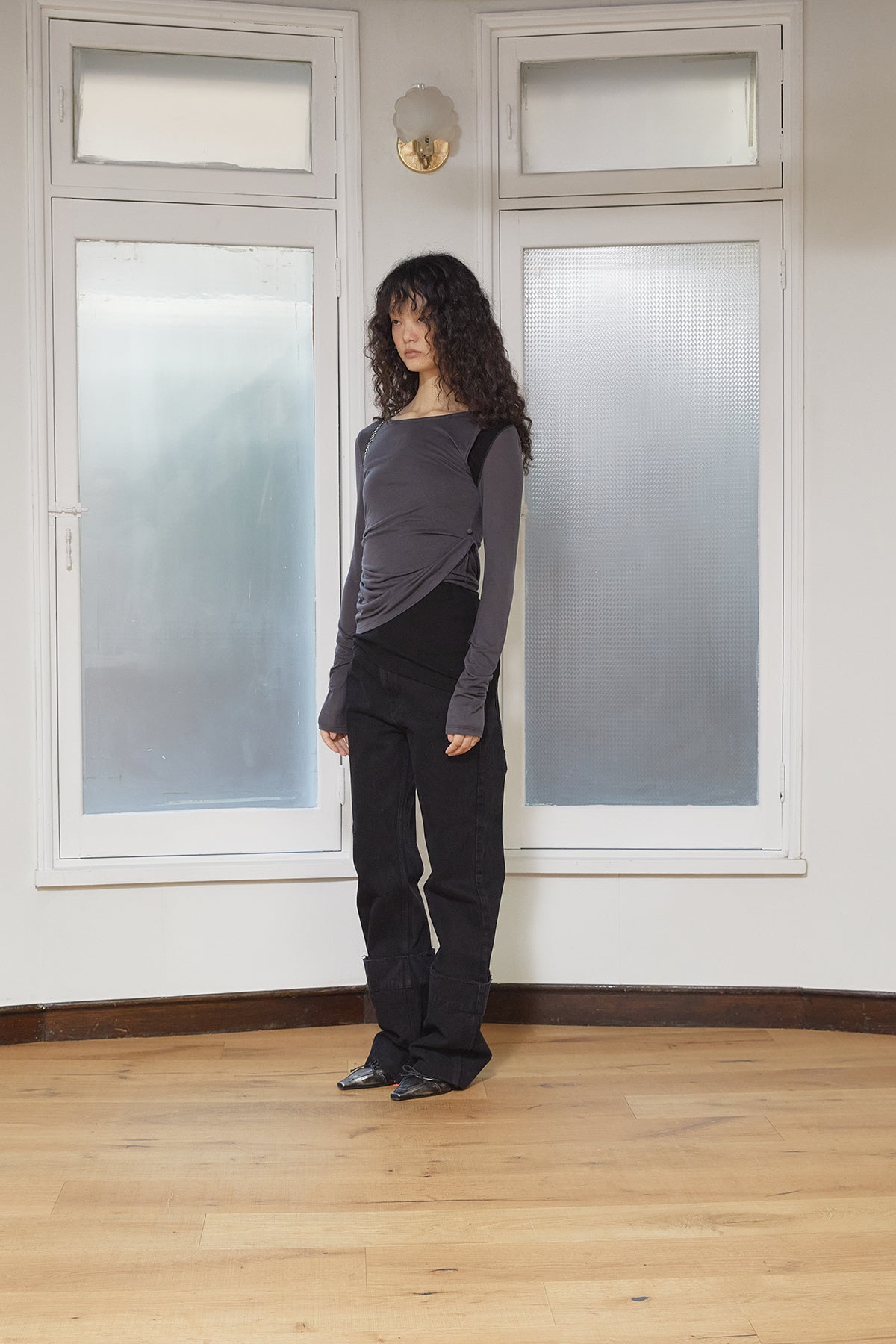 Matin Kim - Turn Up Detail Layered Top (Charcoal) product image 8 | TRAB K-Fashion Australia