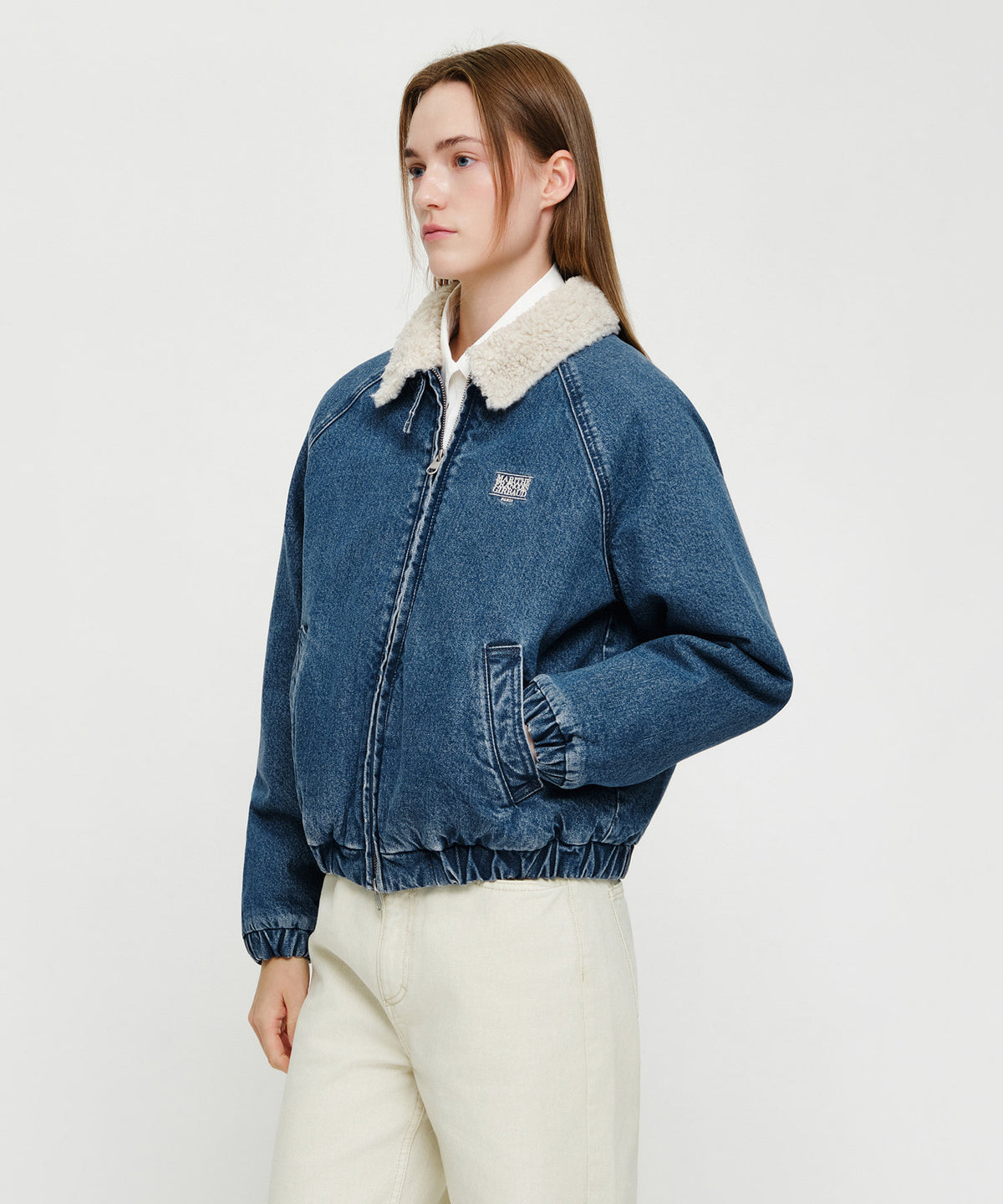 Marithe & Francois Girbaud - [Pre-order – Ships 30 Sep] Fleece Contrast Denim Jacket (Blue) product image 2 | TRAB K-Fashion Australia