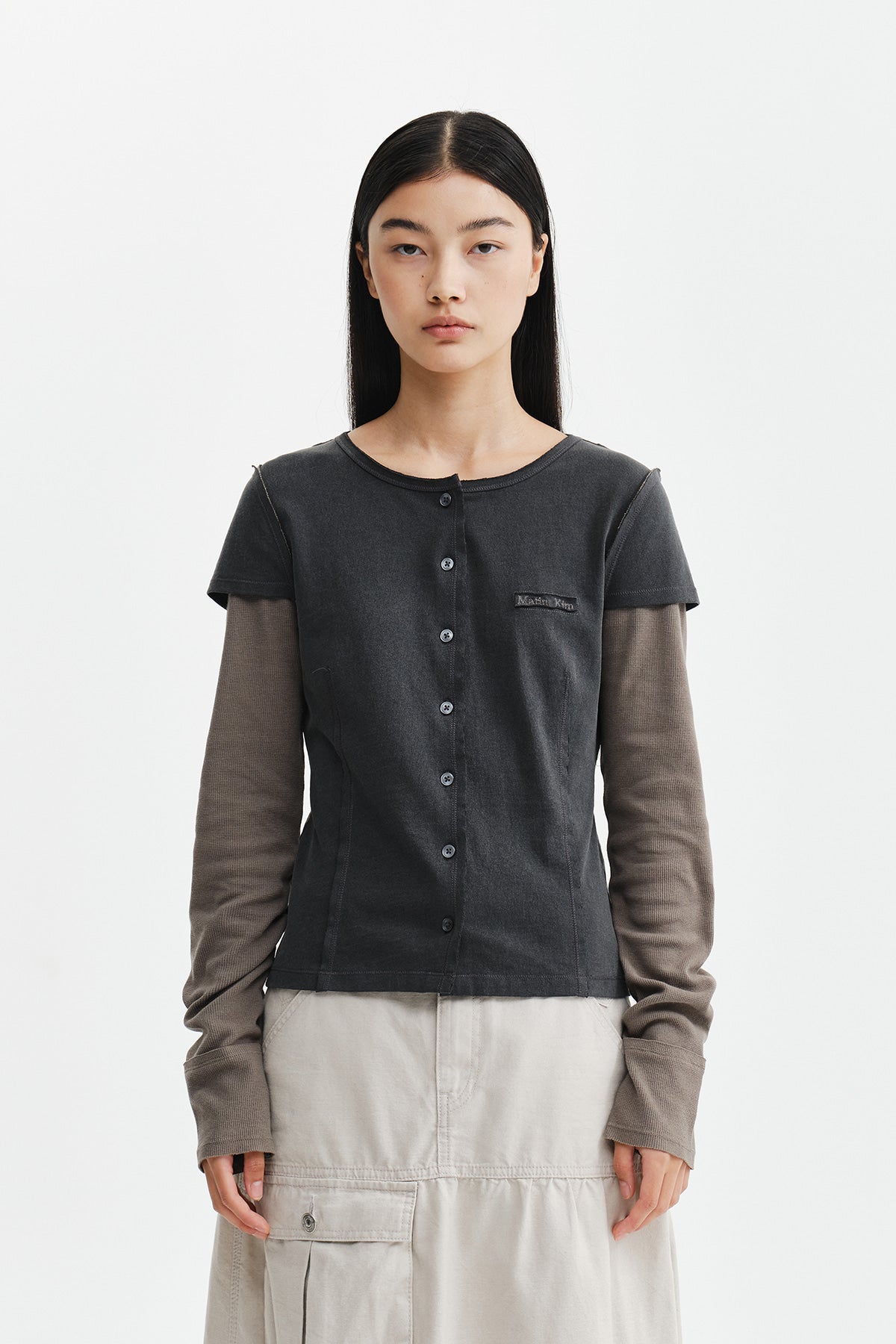 Matin Kim - Faded Color Block Layered Button Top (Charcoal) product image 6 | TRAB K-Fashion Australia