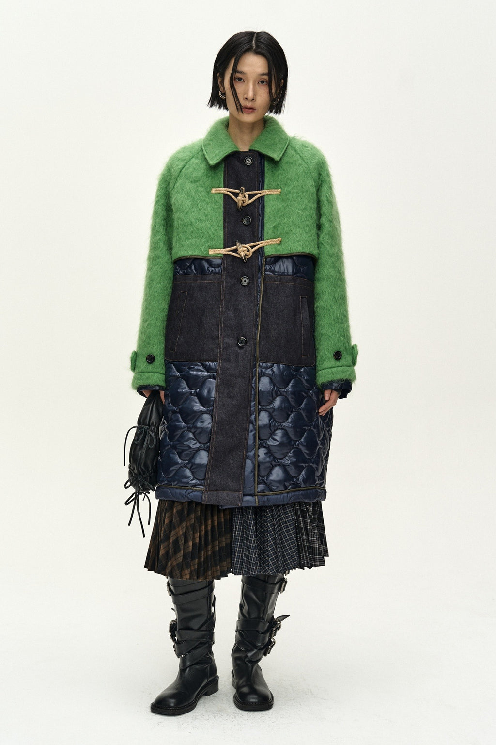 Andersson Bell - Lawn Hairy Wool Quilted Duffle Coat (Lichen Green/Black) product image 1 | TRAB K-Fashion Australia