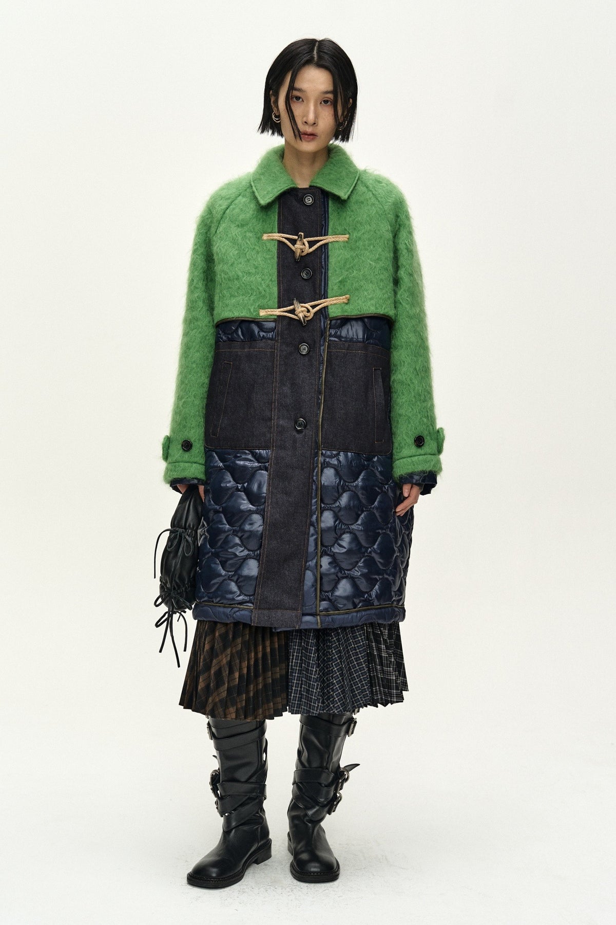 Andersson Bell - Lawn Hairy Wool Quilted Duffle Coat (Lichen Green/Black) product image 1 | TRAB K-Fashion Australia