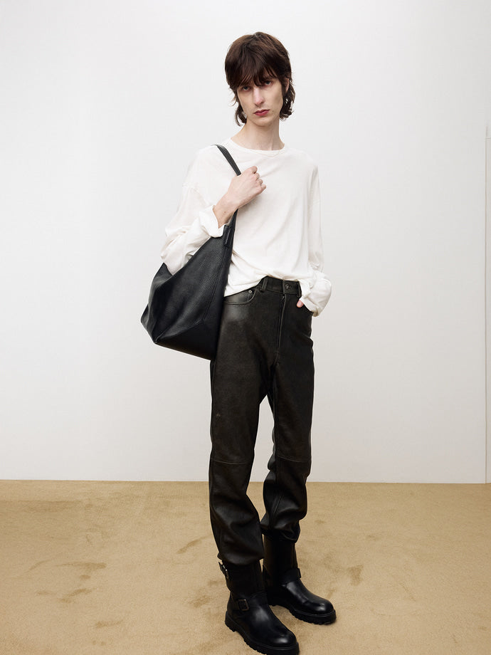 Tonywack - Leather Flared-Leg Pants (Vintage Treatment) (Black) product image 1 | TRAB K-Fashion Australia