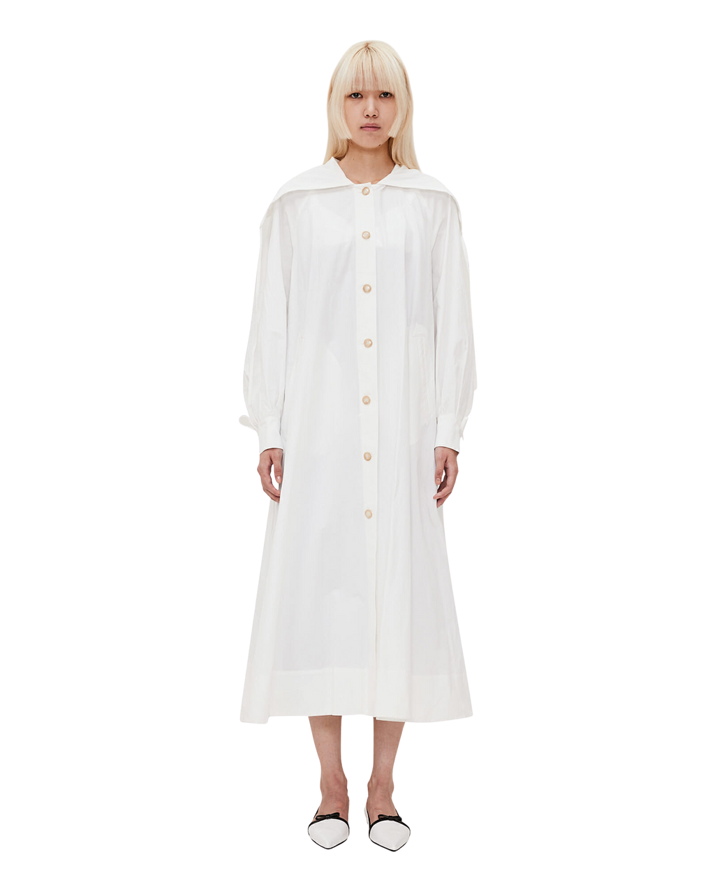 Kimhe Kim - Sailor Collared Long Cotton Shirt Dress (Ivory) product image 1 | TRAB K-Fashion Australia
