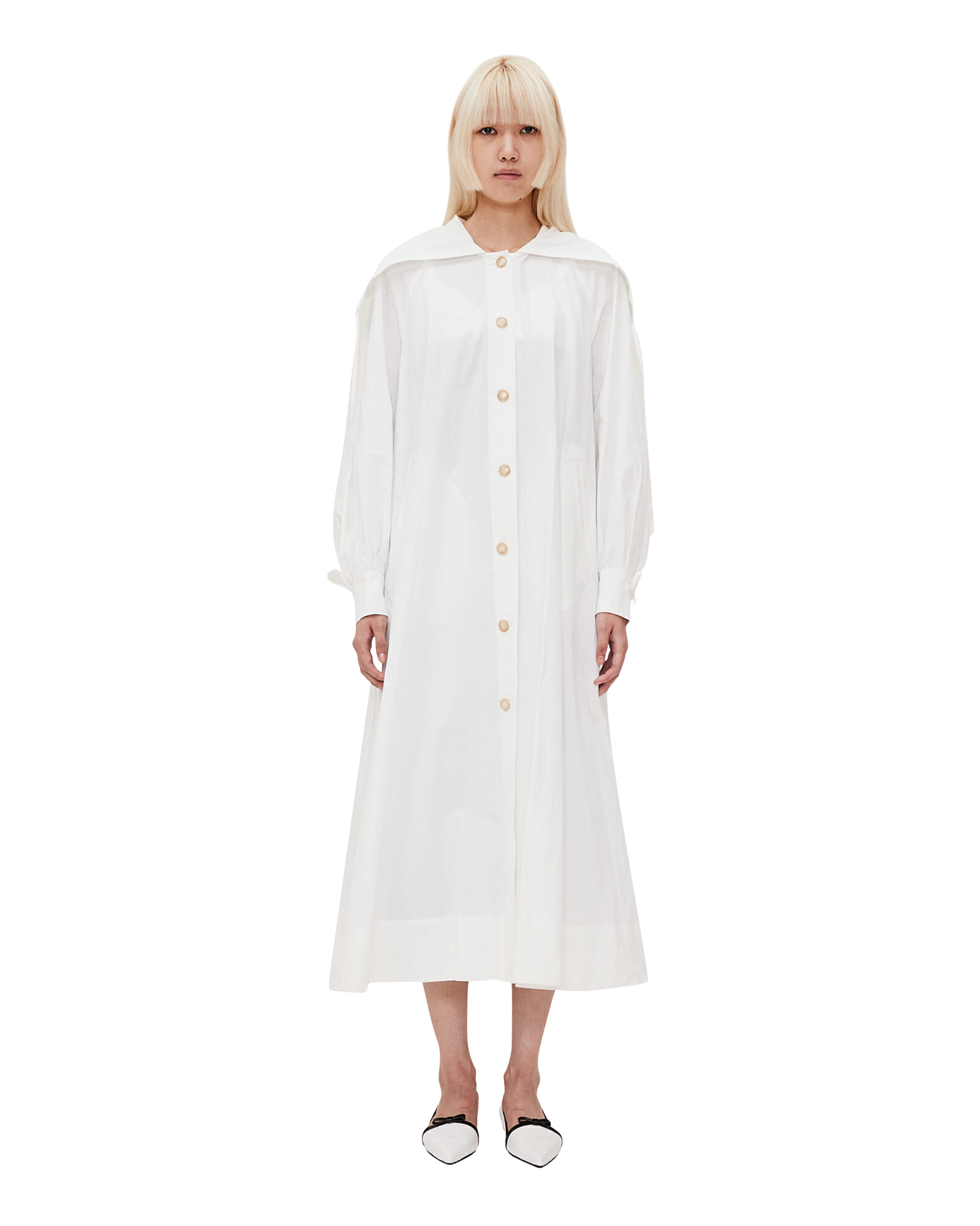 Kimhe Kim - Sailor Collared Long Cotton Shirt Dress (Ivory) product image 1 | TRAB K-Fashion Australia