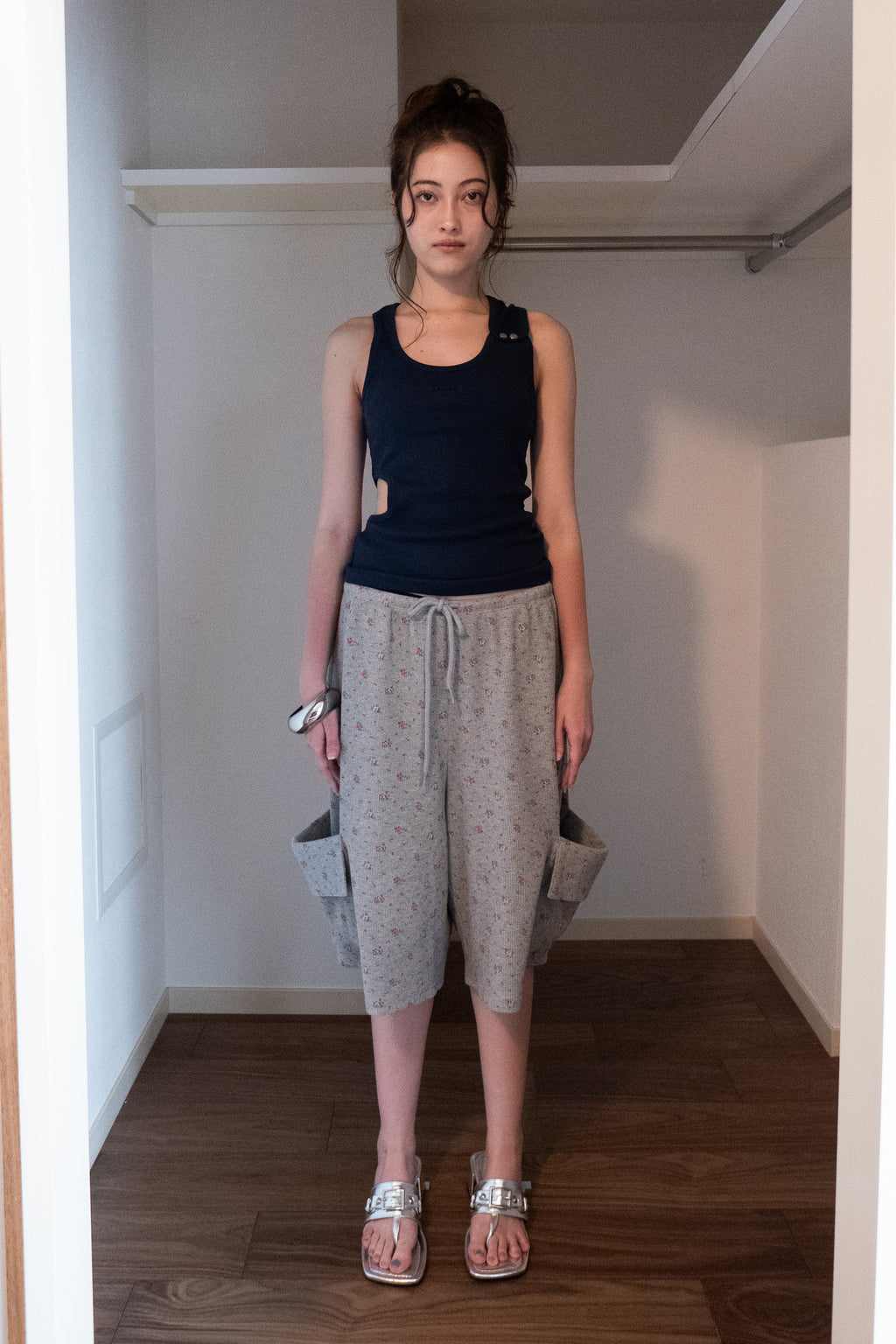 Deinet - Soft Waffle Flower Jersey Cargo Bermuda Pants (Melange Grey) product image 1 | TRAB K-Fashion Australia