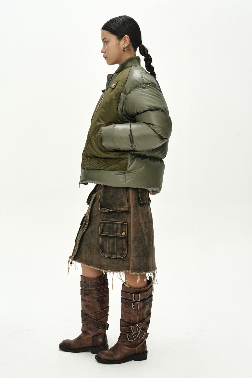 Andersson Bell - Unisex Bomber Layered Down Jacket (Khaki) product image 4 | TRAB K-Fashion Australia
