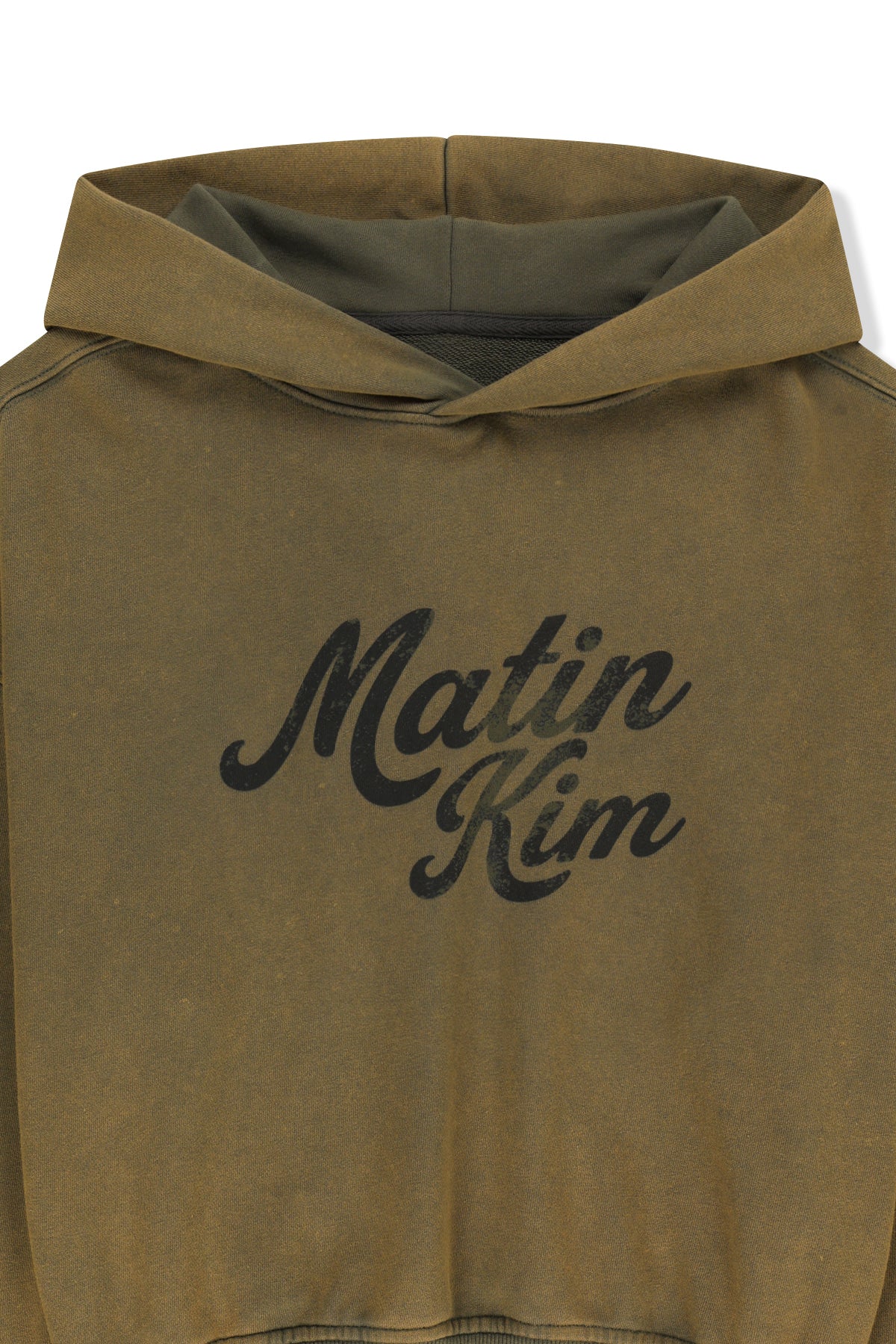 Matin Kim - Washed Calligraphy Logo Hoody Top (Khaki) product image 3 | TRAB K-Fashion Australia