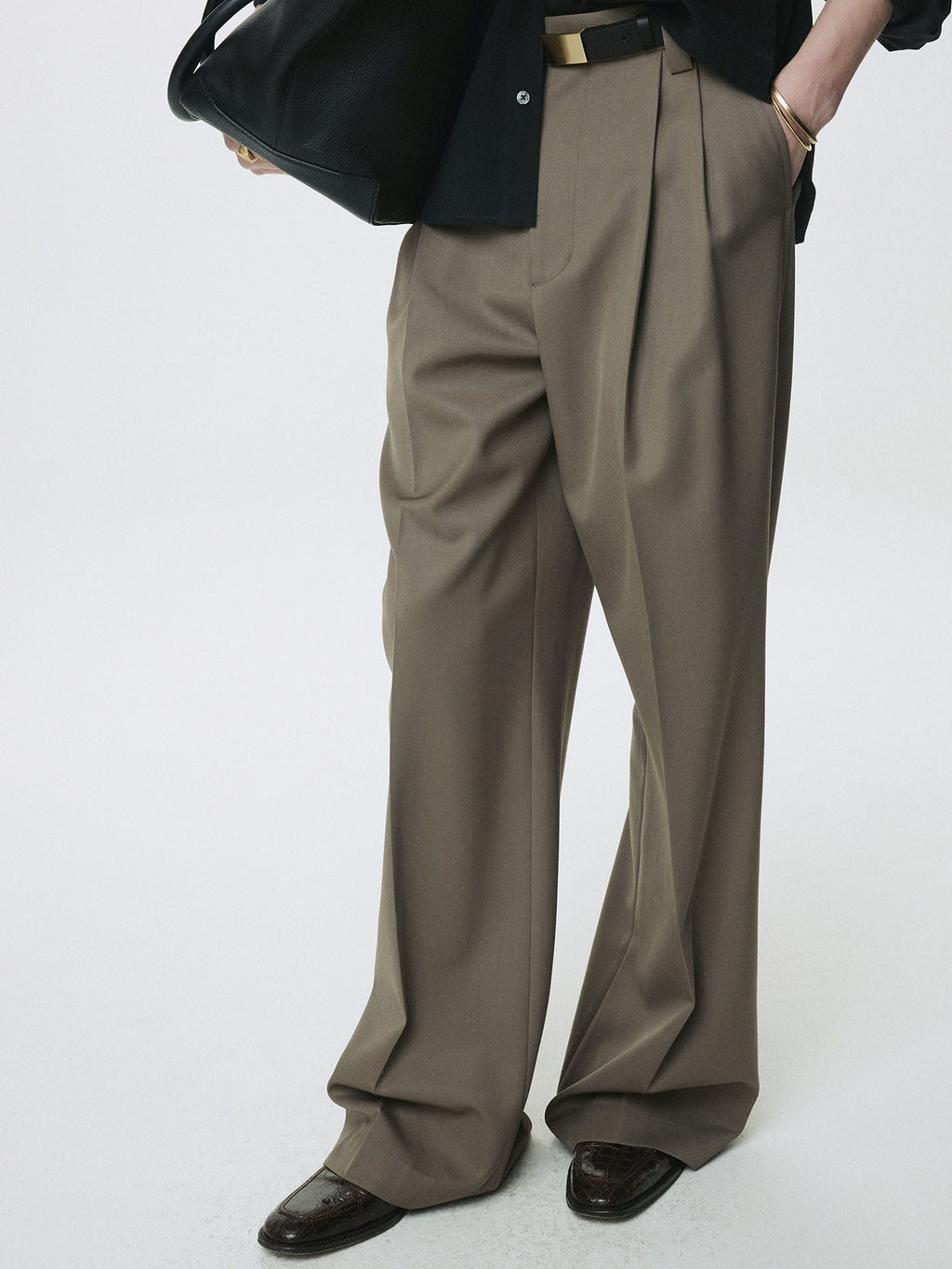 Tonywack - Wool Double Pleats Extra-Wide Trousers (Taupe) product image 1 | TRAB K-Fashion Australia