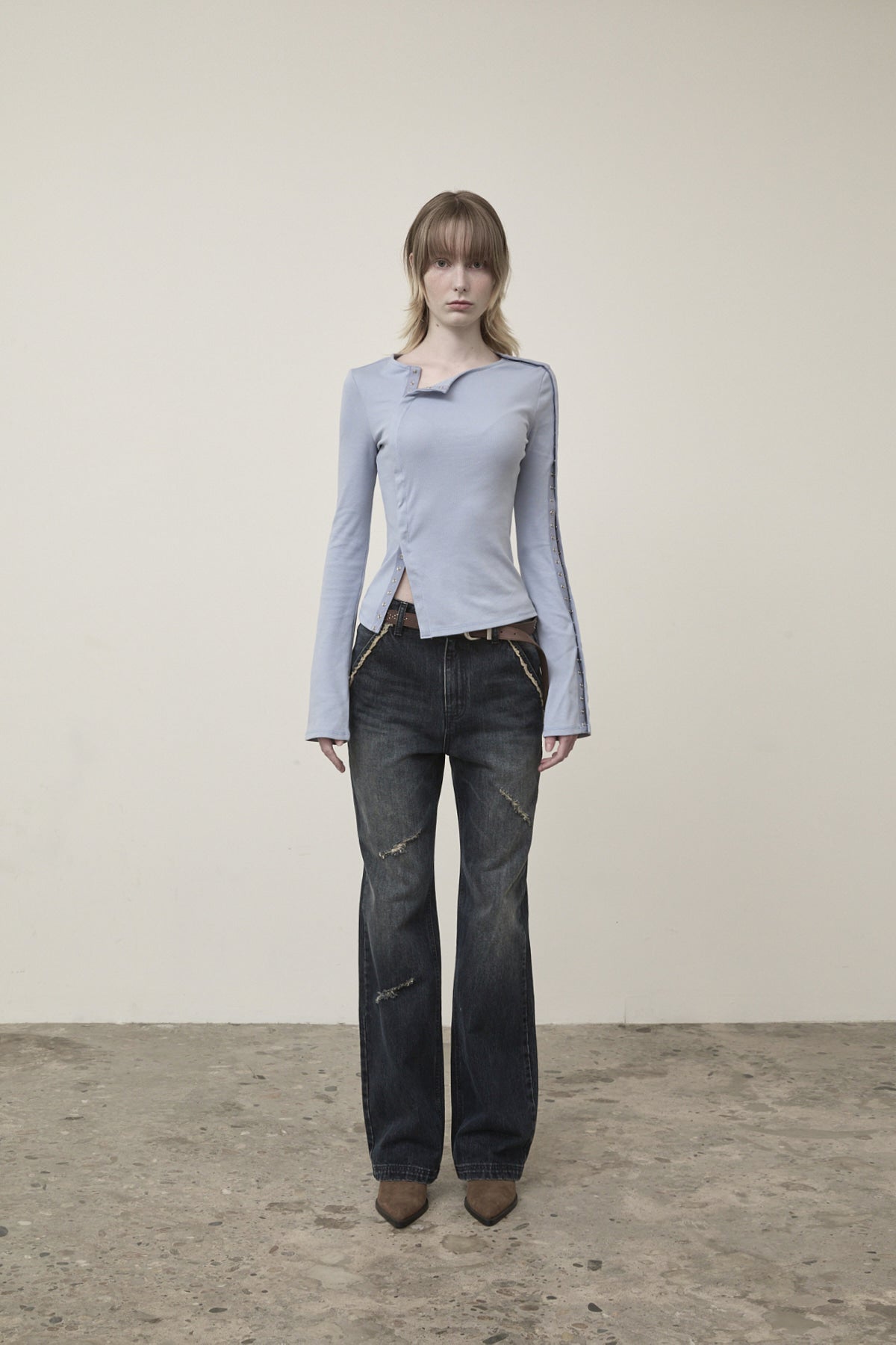 Matin Kim - Semi Boots Cut Washed Denim Pants (Navy) product image 10 | TRAB K-Fashion Australia