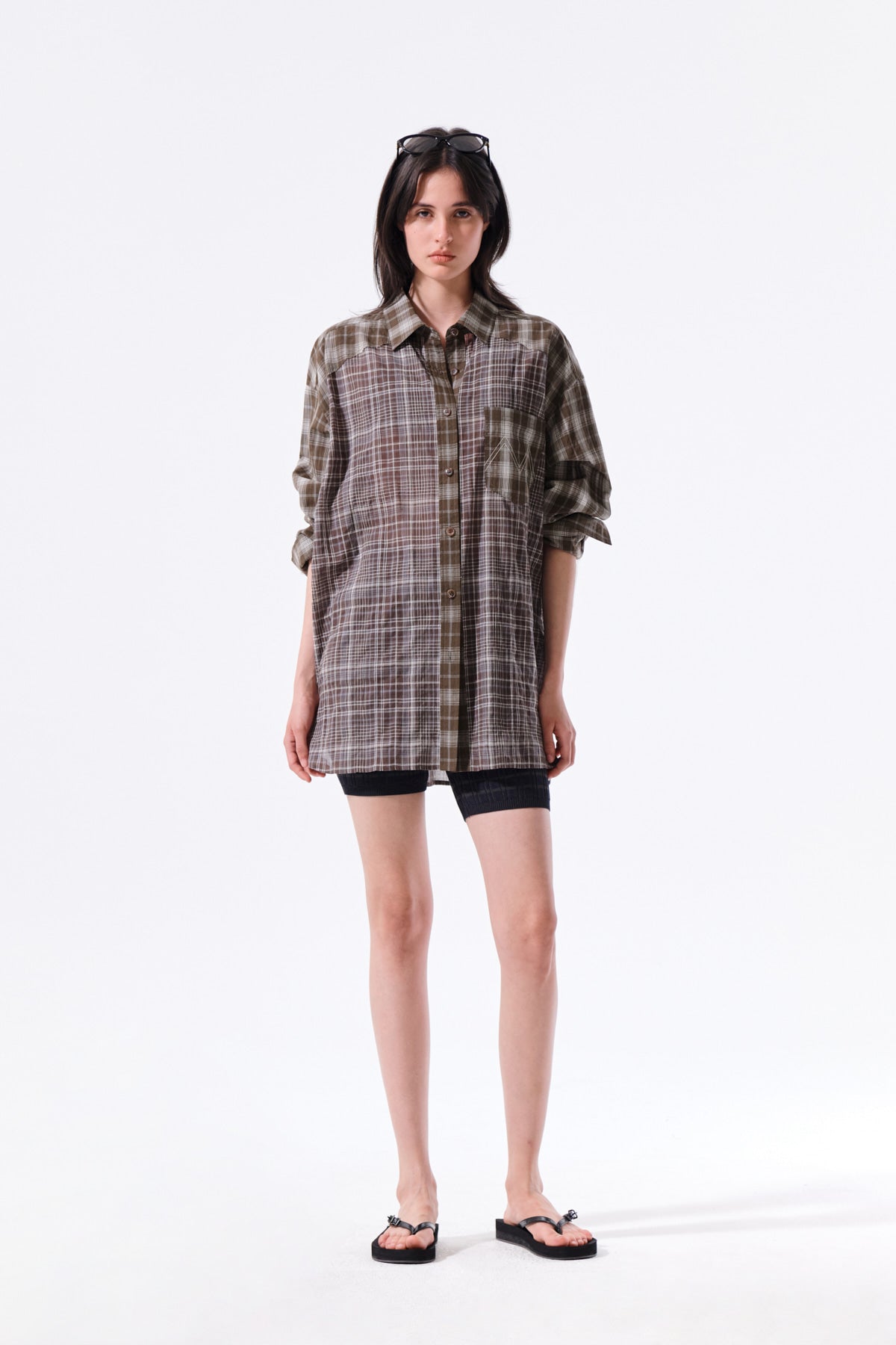 Matin Kim - Mixed Check Over Fit Shirt (Brown) product image 9 | TRAB K-Fashion Australia