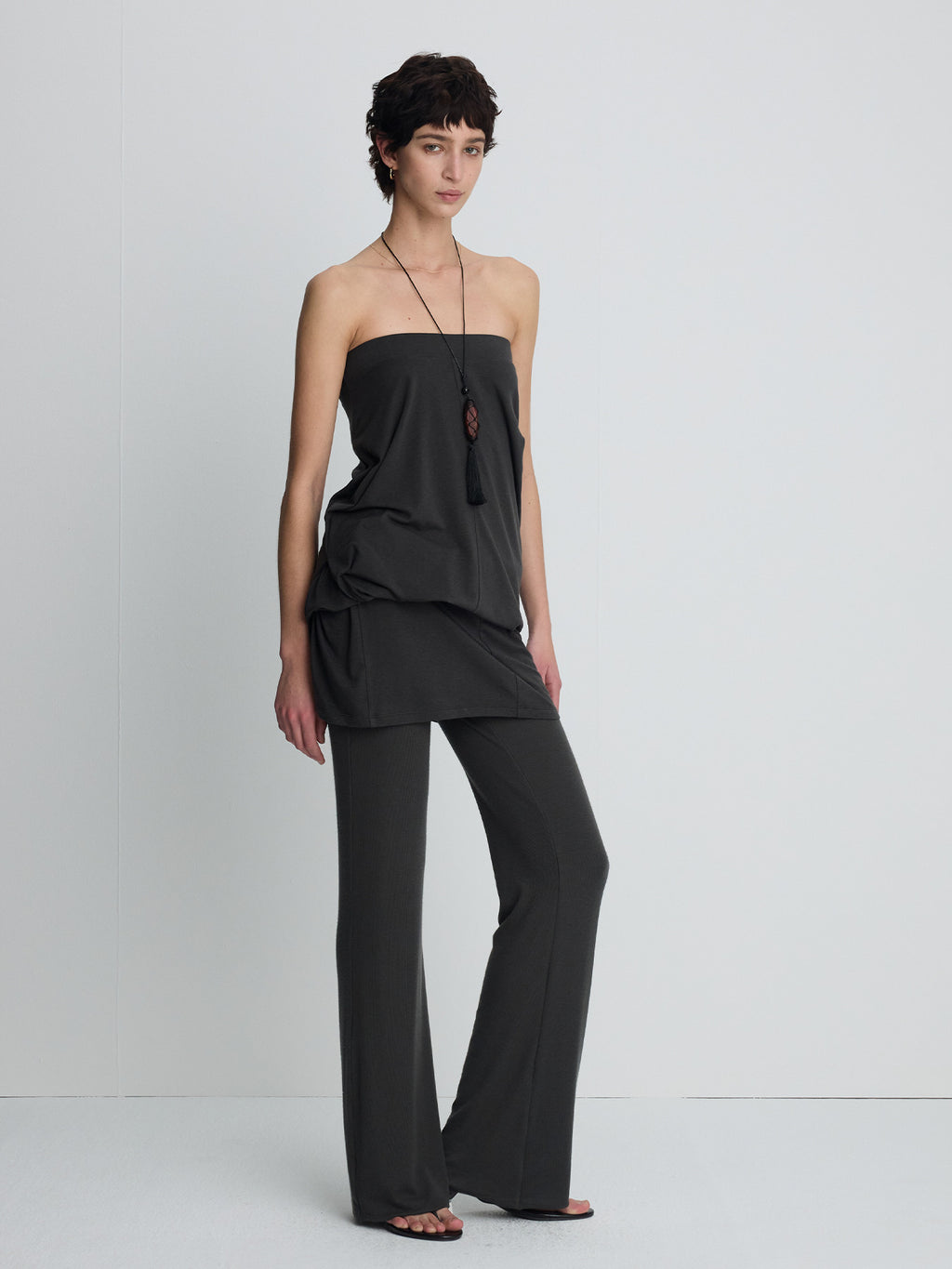 Tonywack - Tencel Ribbed Flared Pants (Olive Charcoal) product image 4 | TRAB K-Fashion Australia
