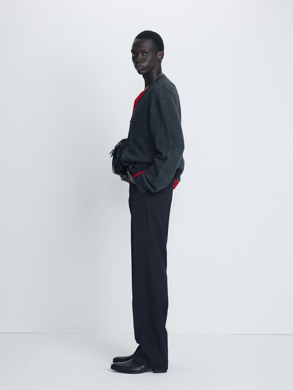 Tonywack - Wool And Cashmere Layered Cardigan (Charcoal/Red) product image 3 | TRAB K-Fashion Australia