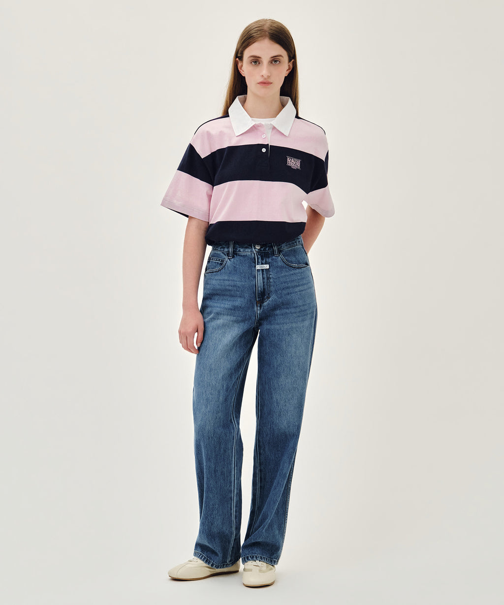 Marithe & Francois Girbaud - Small Classic Logo Rugby Stripe Oversized Collar Tee (Pink) product image 5 | TRAB K-Fashion Australia