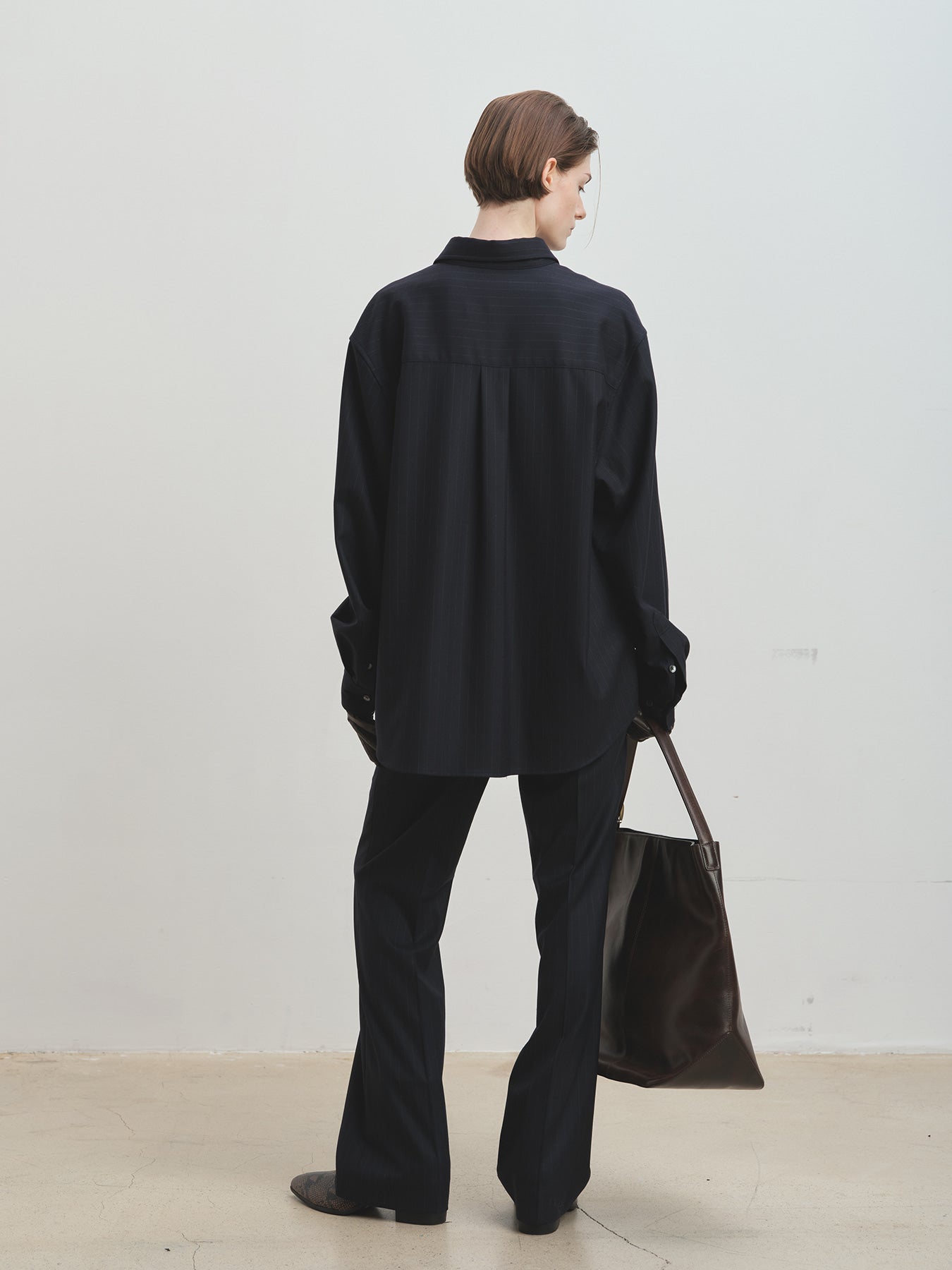 Tonywack - Wool Striped Relaxed Shirt (Navy Pinstripe) product image 3 | TRAB K-Fashion Australia