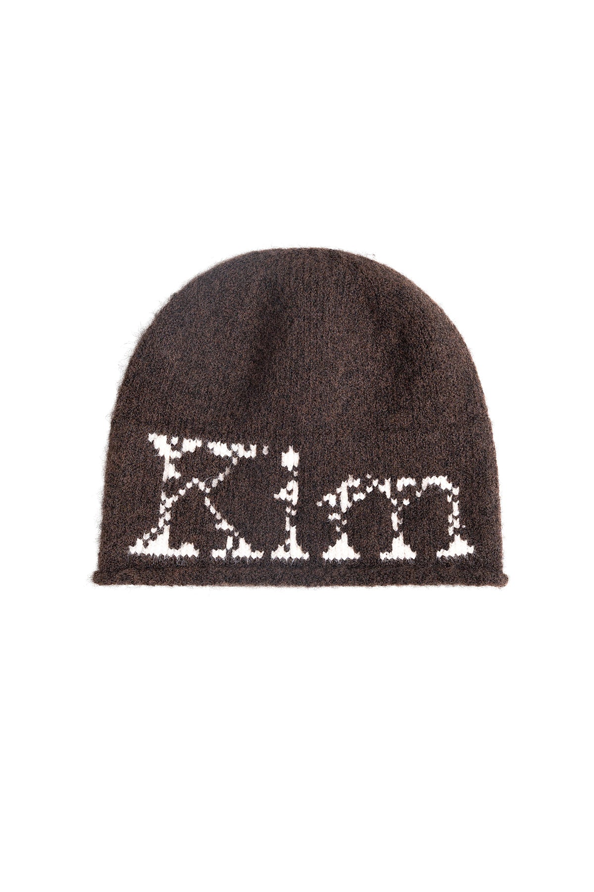 Matin Kim - Boucle Crack Logo Beanie (Brown) product image 2 | TRAB K-Fashion Australia