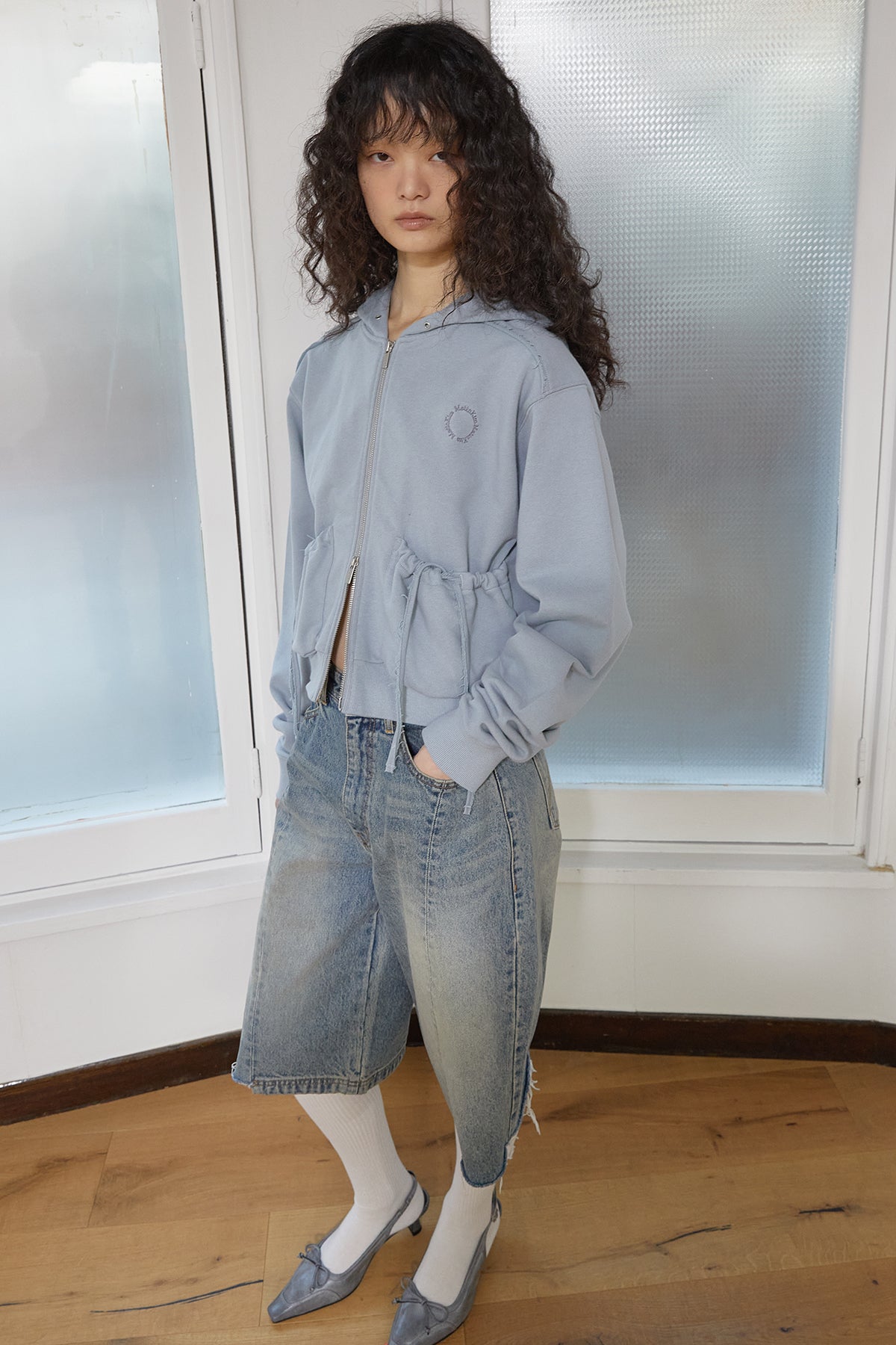 Matin Kim - Volume Pocket Crop Hoody Zip Up (Light Blue) product image 12 | TRAB K-Fashion Australia