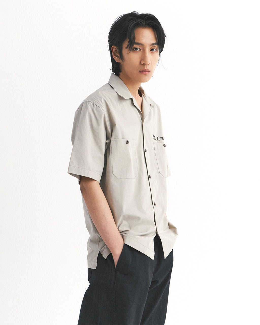 Eastlogue - Embroidered Work Half Shirts (Sand) product image 2 | TRAB K-Fashion Australia