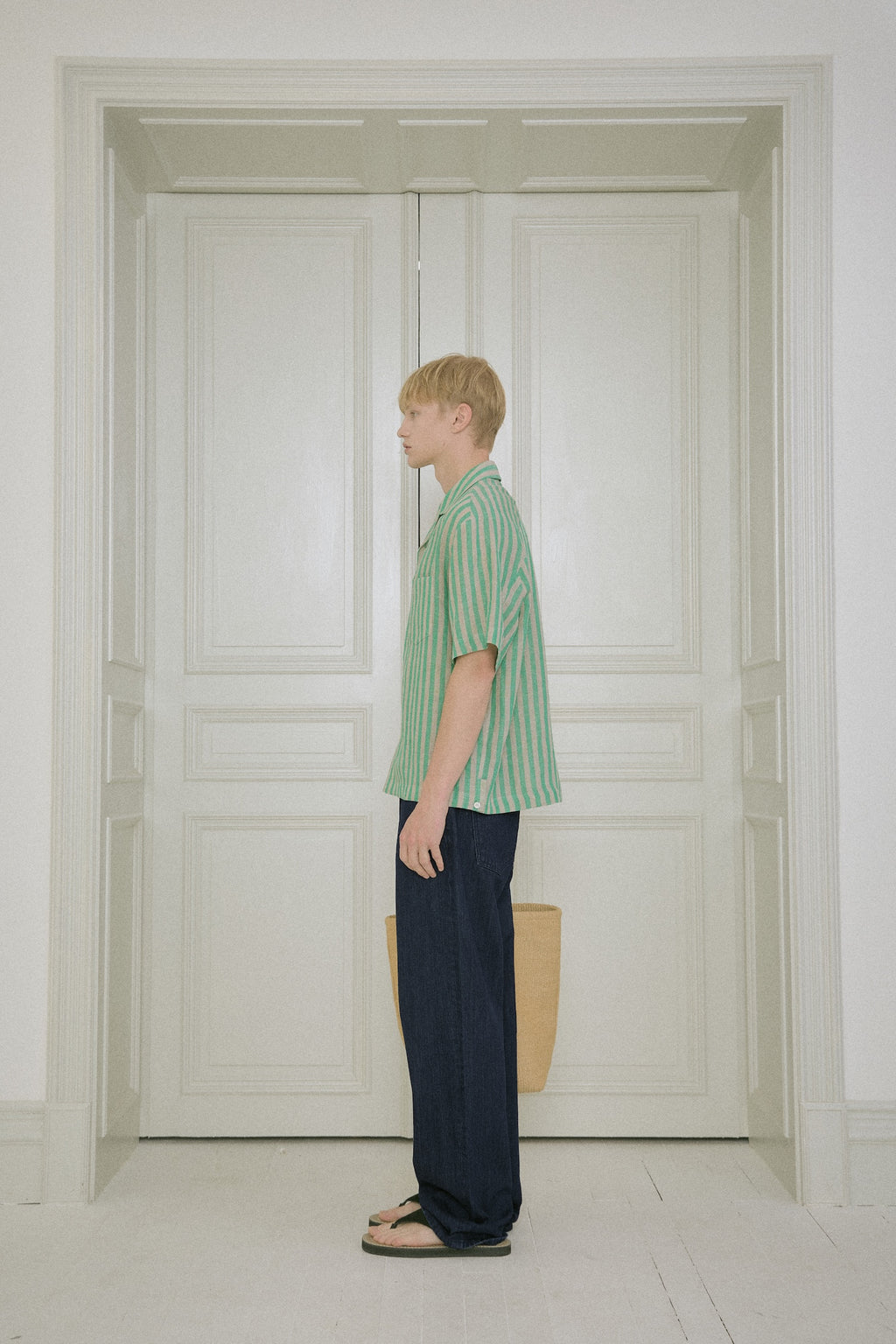 STU - Back Raglan Stripe Linen Shirt (Green) product image 3 | TRAB K-Fashion Australia