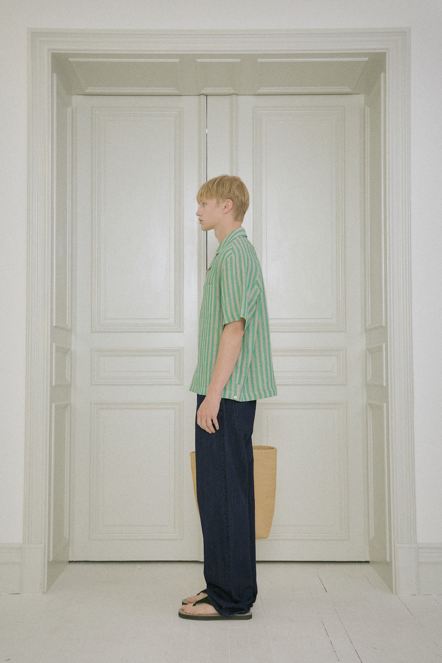 STU - Back Raglan Stripe Linen Shirt (Green) product image 3 | TRAB K-Fashion Australia