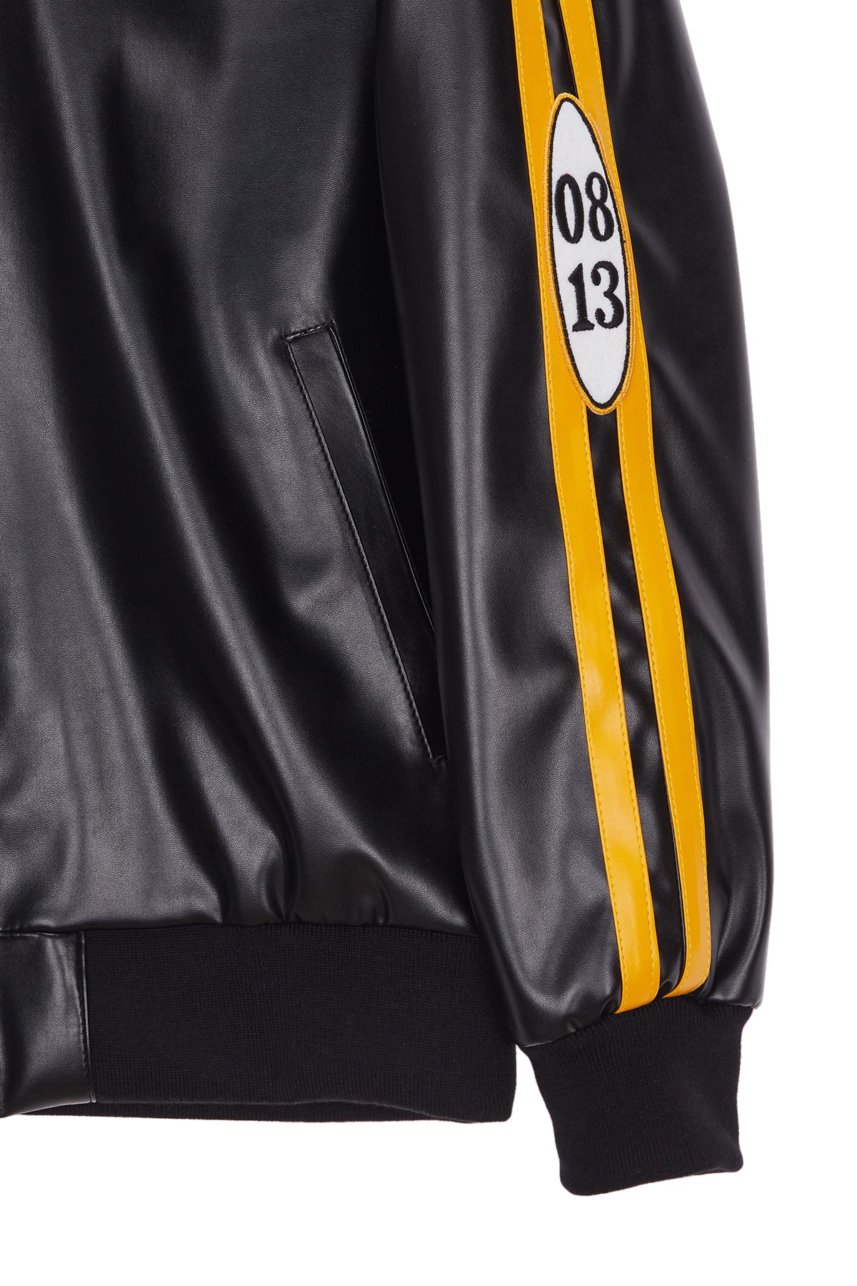 Matin Kim - Faux Leather Stadium Jumper (Black) product image 4 | TRAB K-Fashion Australia