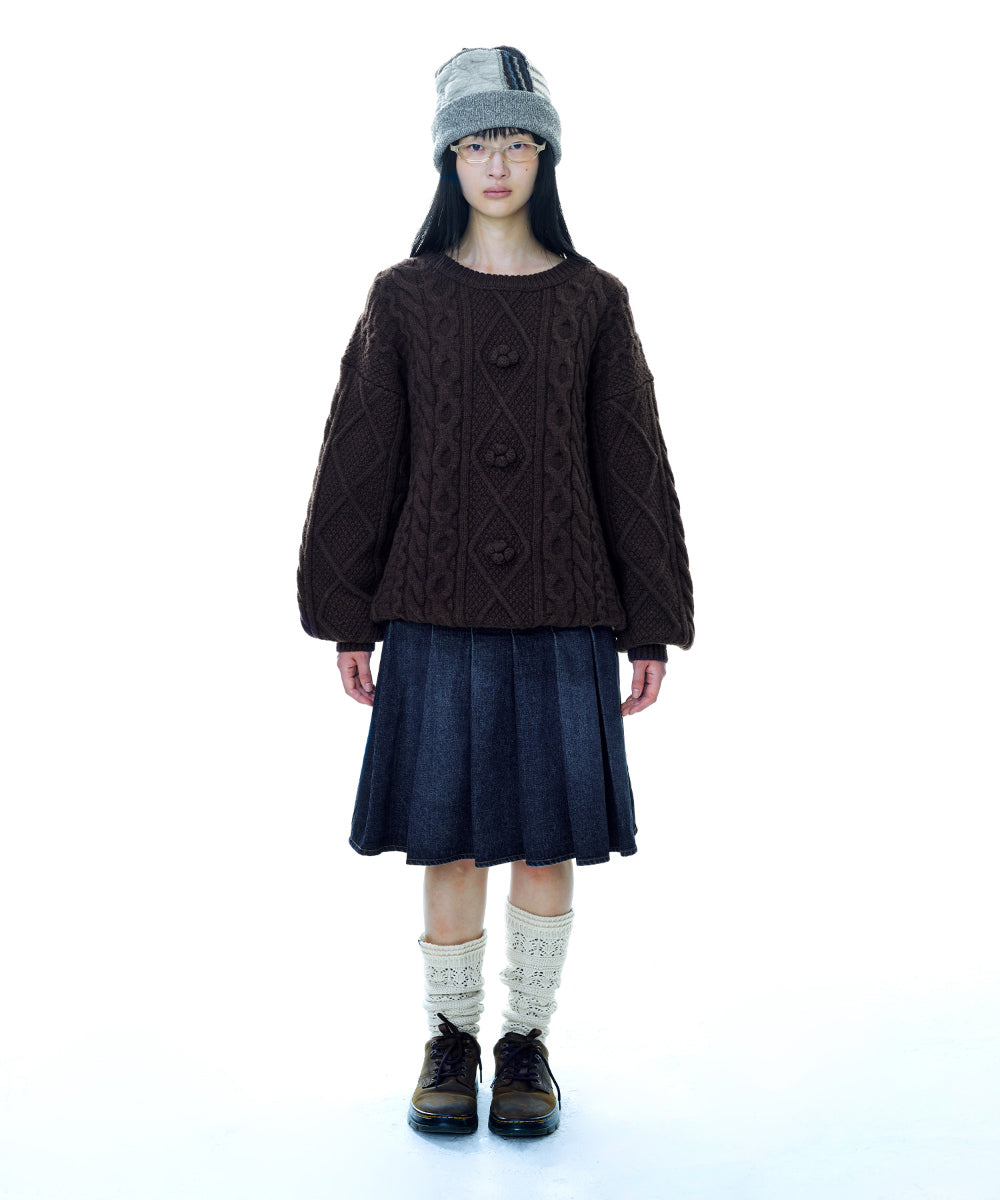 Coyseio - Pompom Cable Knit (Brown) product image 9 | TRAB K-Fashion Australia