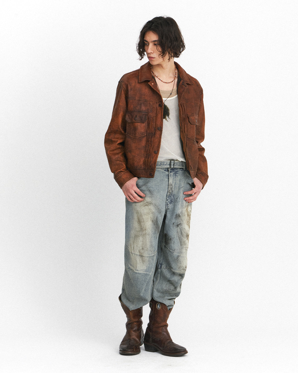 Eastlogue - Curve Knee Belted Pants (Dust Indigo) product image 1 | TRAB K-Fashion Australia