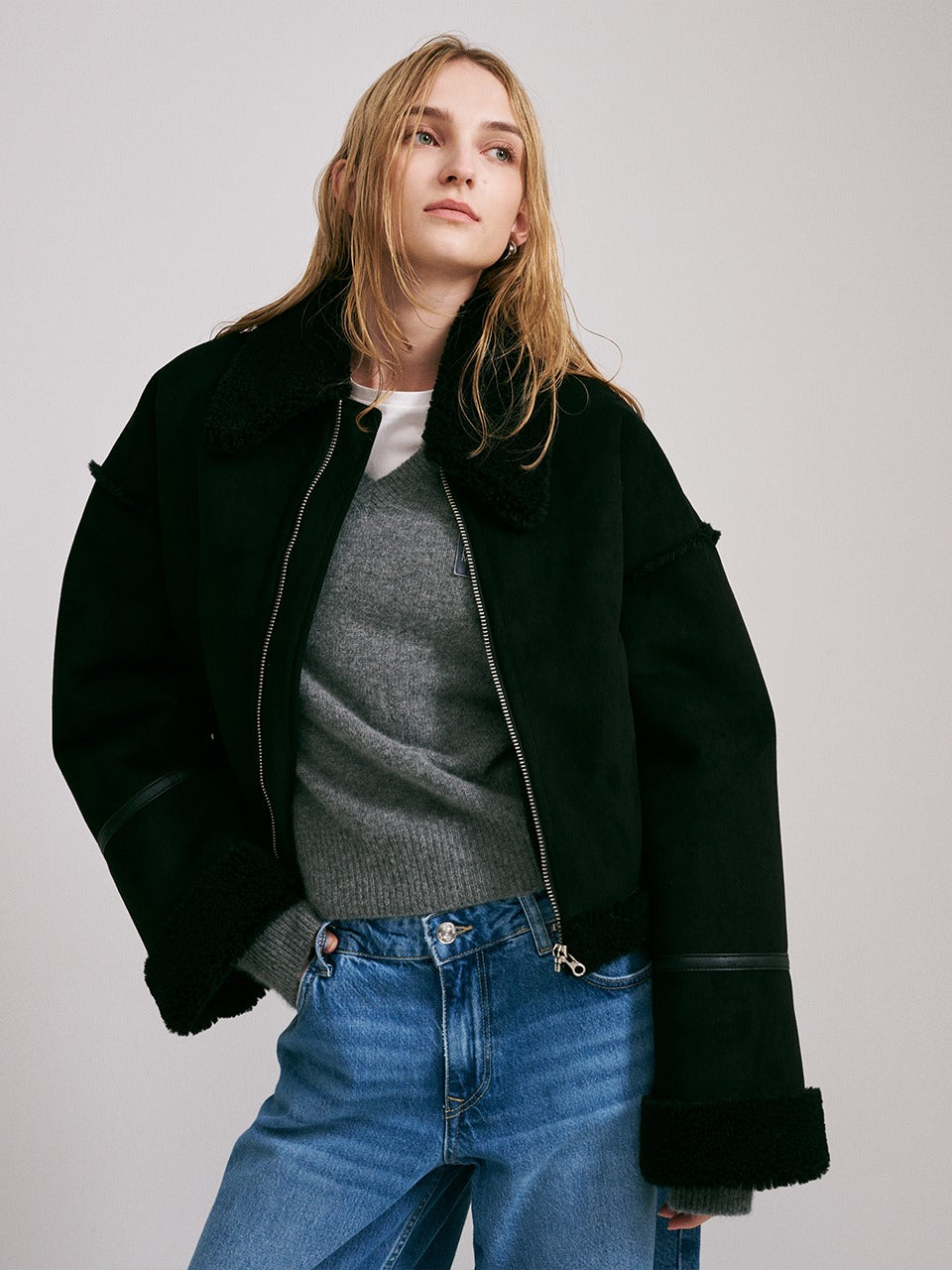 Mardi Mercredi - Shearling Cropped Mustang Jacket (Black) product image 1 | TRAB K-Fashion Australia