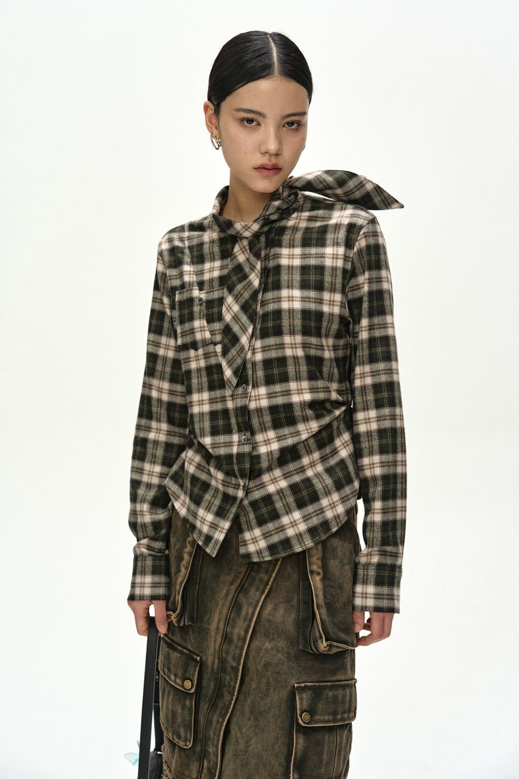 Andersson Bell - Tartan Scarf-Tie Shirt (Green) product image 3 | TRAB K-Fashion Australia