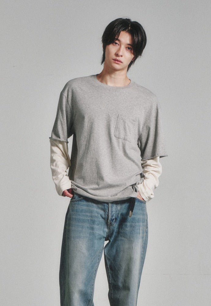 Art if acts - Layered Long Sleeve (Grey/Cream) product image 1 | TRAB K-Fashion Australia
