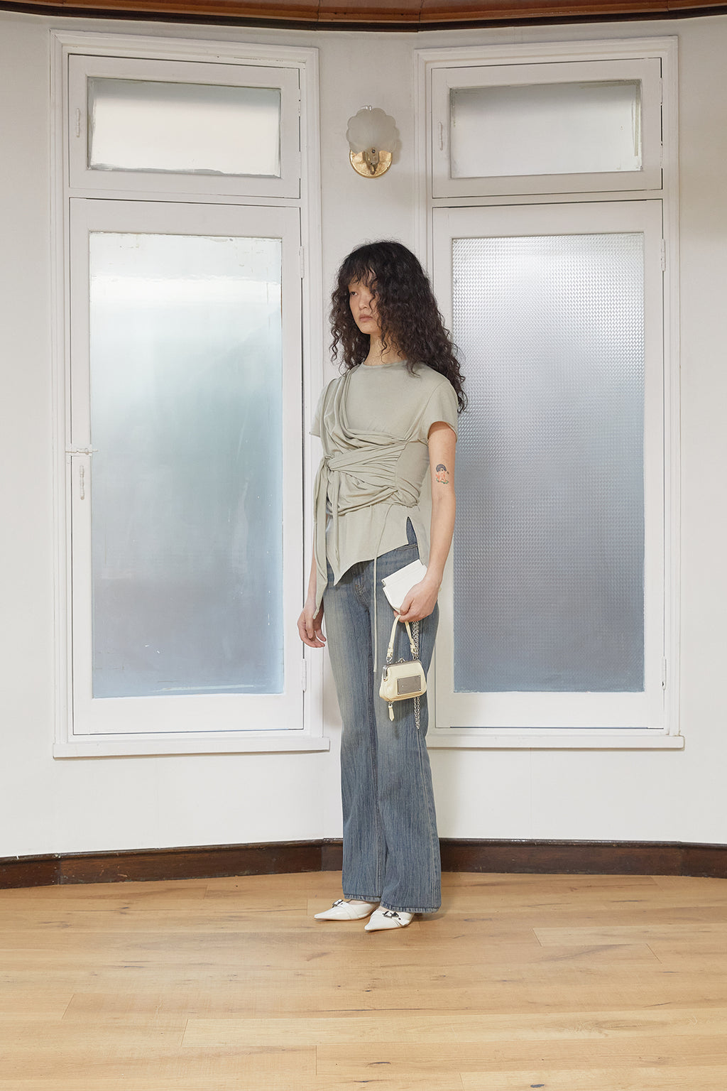 Matin Kim - Tied Detail String Top (Light Khaki) product image 7 | TRAB K-Fashion Australia