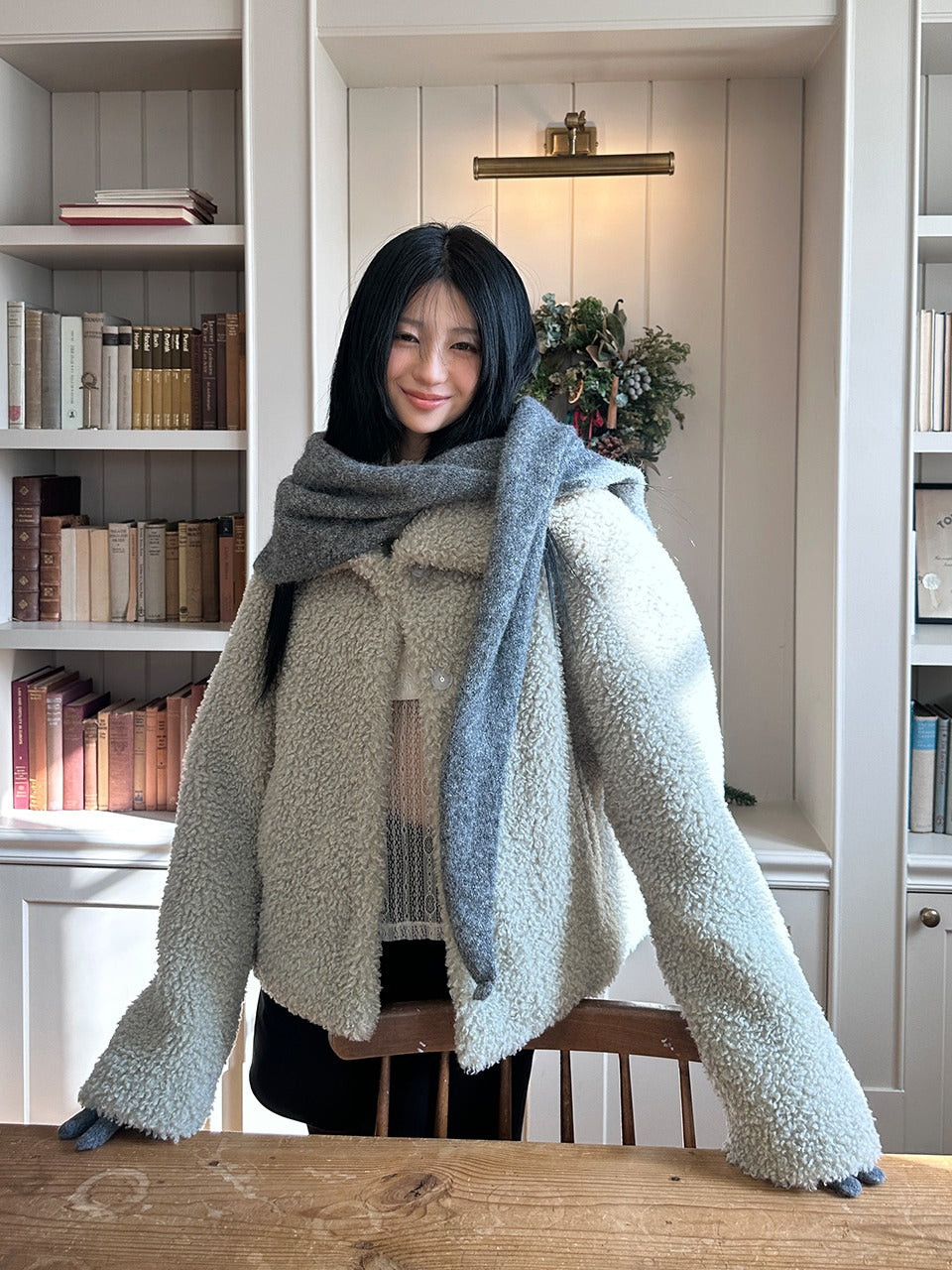 Margarin Fingers - Boucle Hidden Snap Fur Jacket (Mint) product image 1 | TRAB K-Fashion Australia