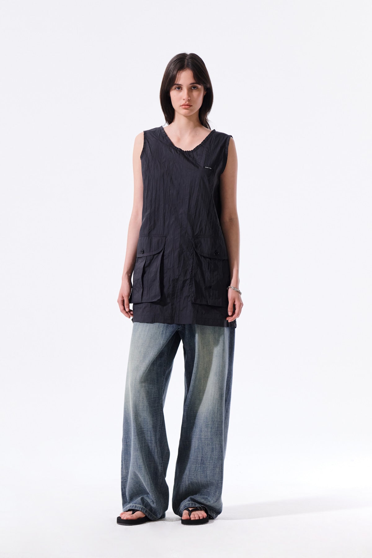 Matin Kim - Raw Edge Patch Pocket Sleeveless Dress (Black) product image 9 | TRAB K-Fashion Australia