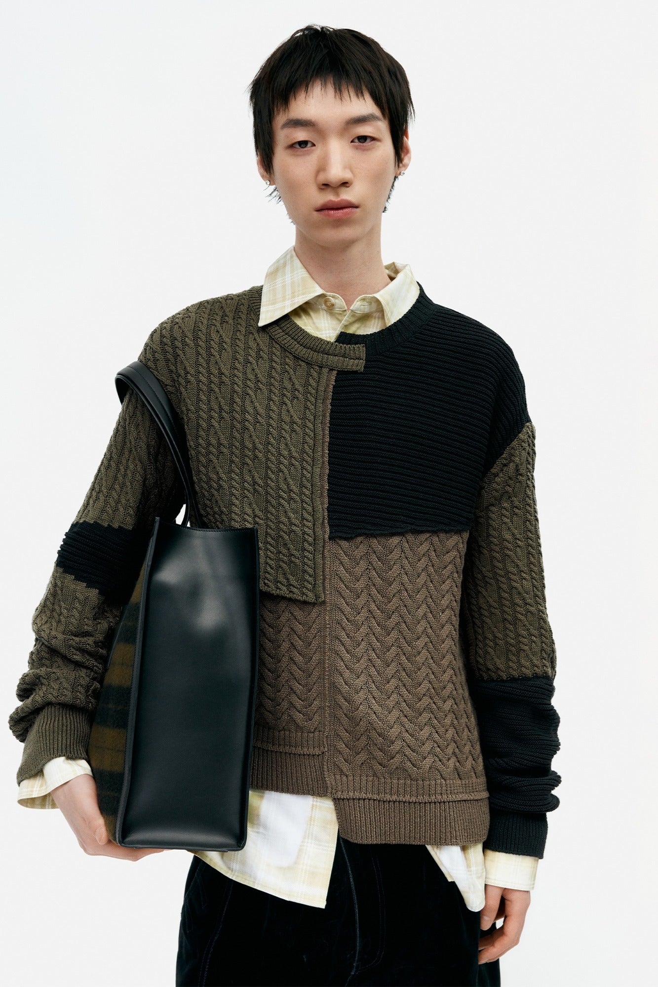 Andersson Bell - Patchwork Asymmetric Crewneck Sweater (Multi) product image 1 | TRAB K-Fashion Australia