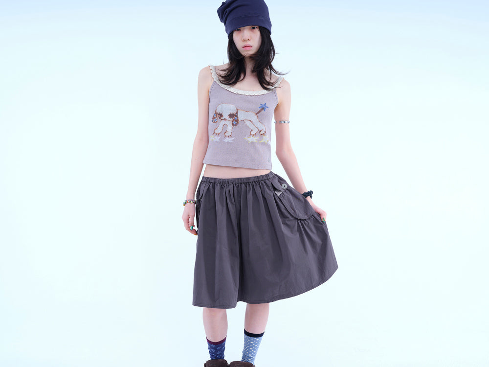 Coyseio - Big Pocket Shirring Skirt (Charcoal) product image 2 | TRAB K-Fashion Australia