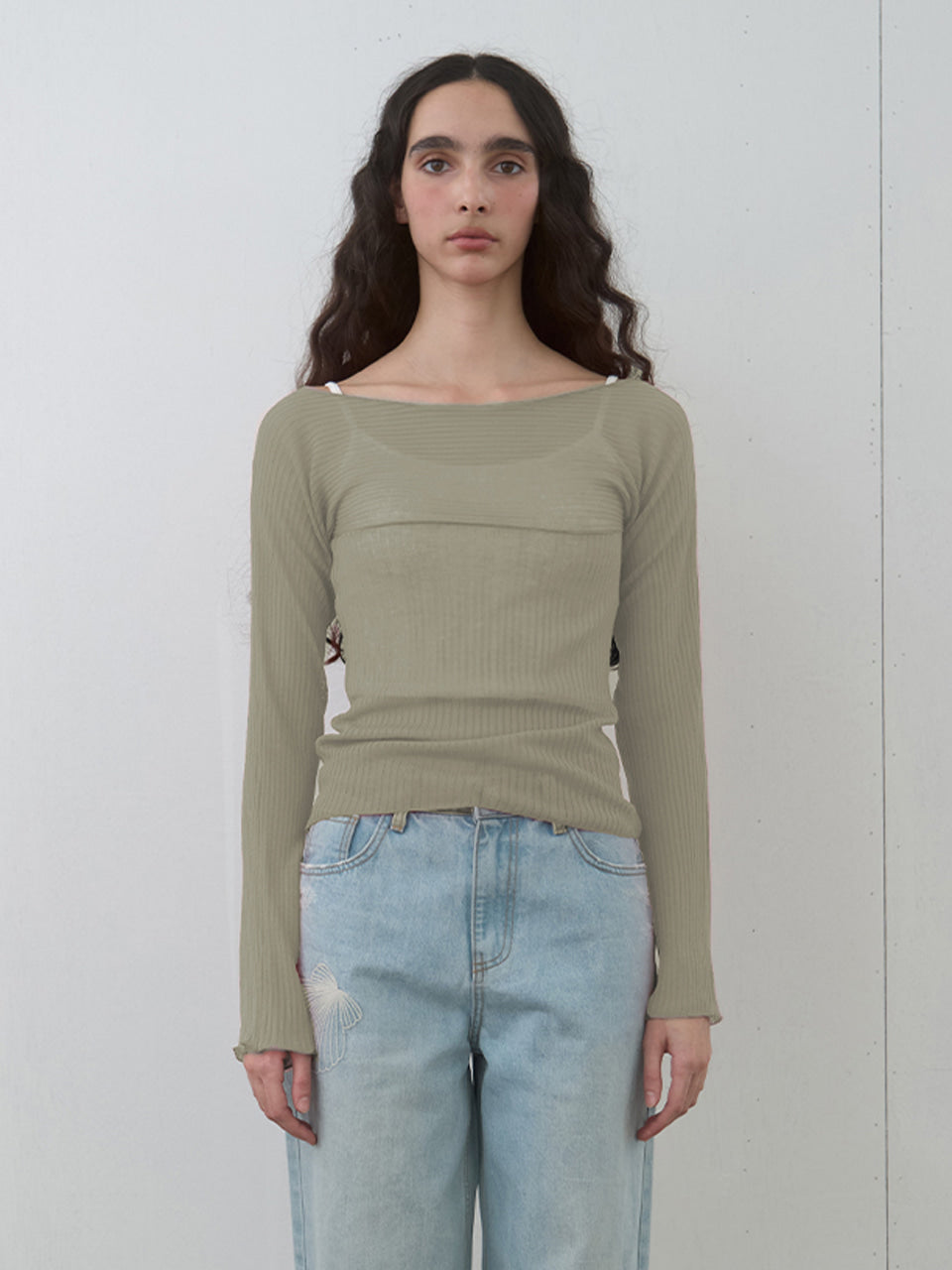 Kijun - Sheer Boatneck Knit Sage product image 1 | TRAB K-Fashion Australia