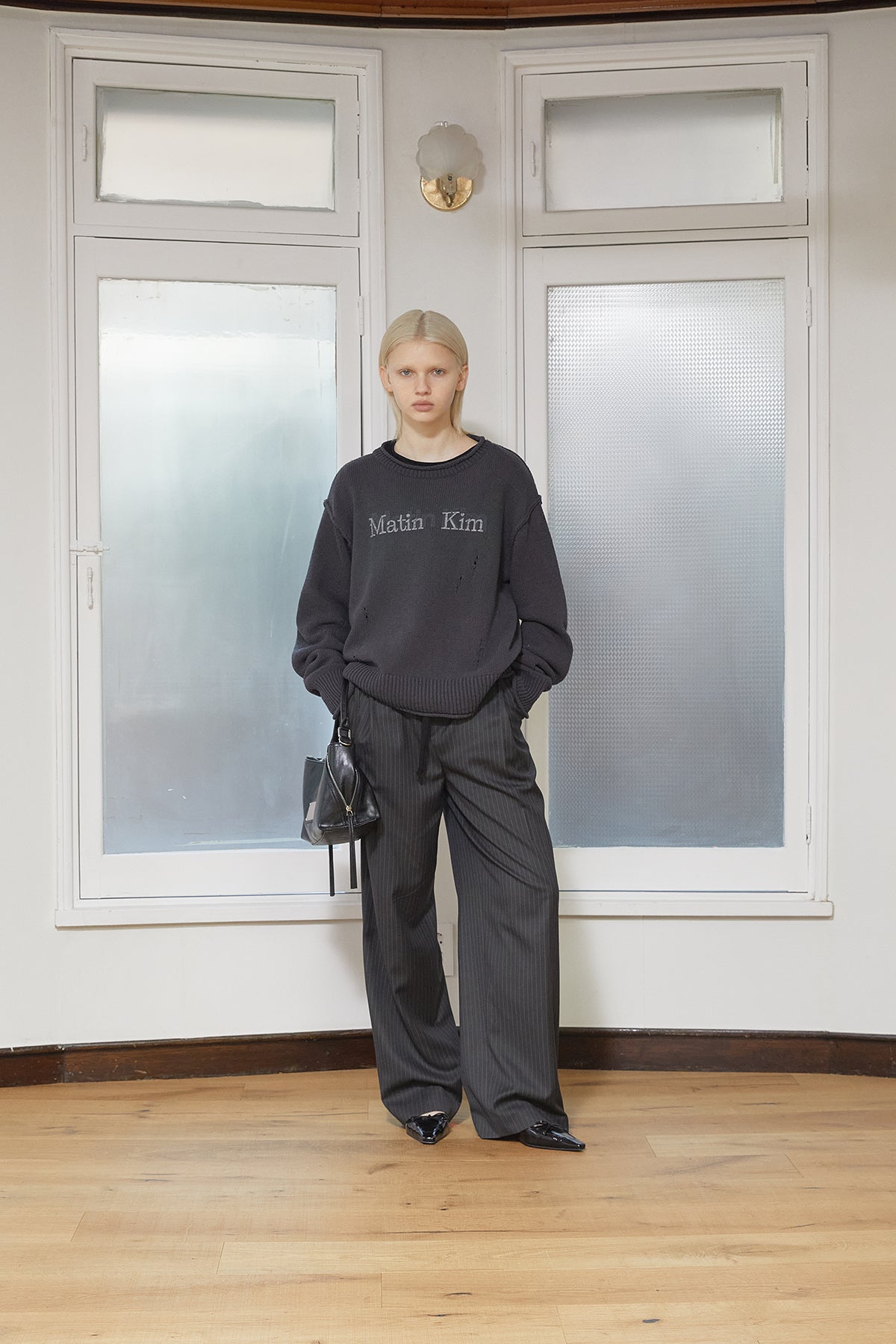 Matin Kim - Crack Logo Vintage Knit Pullover (Charcoal) product image 5 | TRAB K-Fashion Australia
