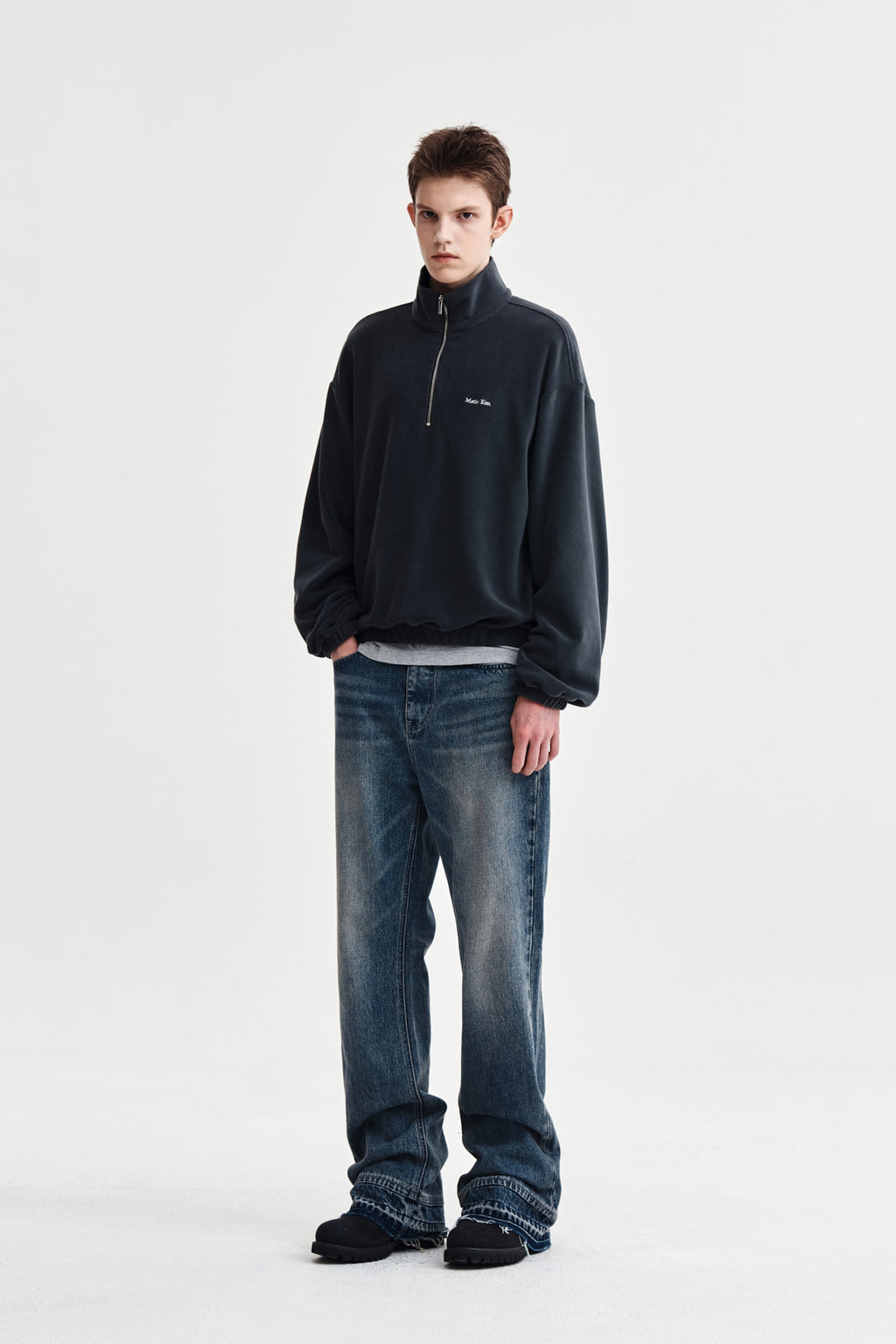 Matin Kim - Sherpa Fleece Half Zip Up Top (Charcoal) product image 14 | TRAB K-Fashion Australia