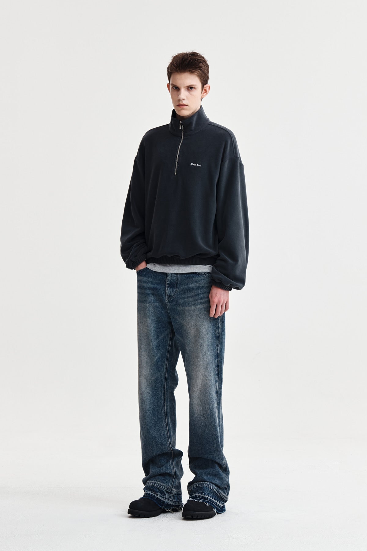 Matin Kim - Sherpa Fleece Half Zip Up Top (Charcoal) product image 14 | TRAB K-Fashion Australia