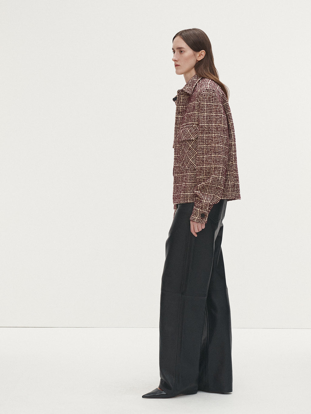 Tonywack - Checked Wool Tweed Shirt Jacket Italian Fabric (Burgundy/Ecru) product image 3 | TRAB K-Fashion Australia