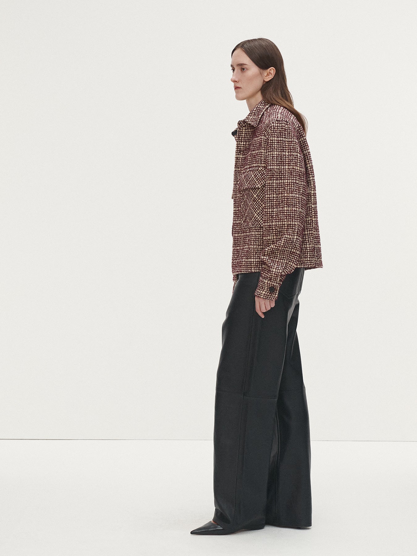 Tonywack - Checked Wool Tweed Shirt Jacket Italian Fabric (Burgundy/Ecru) product image 3 | TRAB K-Fashion Australia