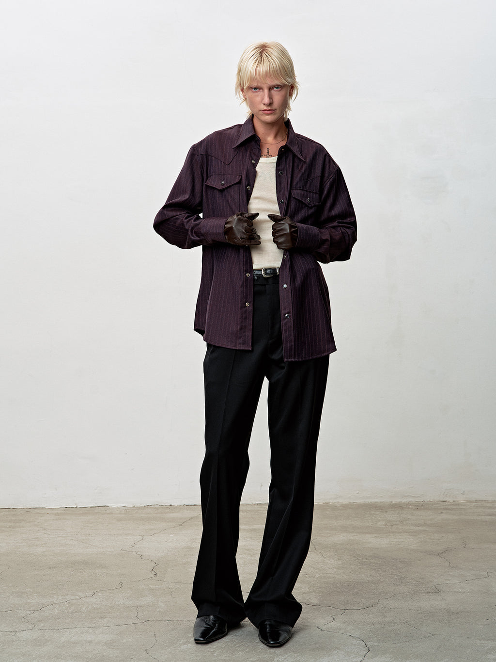 Tonywack - Striped Wool Western Shirt (Dark Burgundy) product image 3 | TRAB K-Fashion Australia