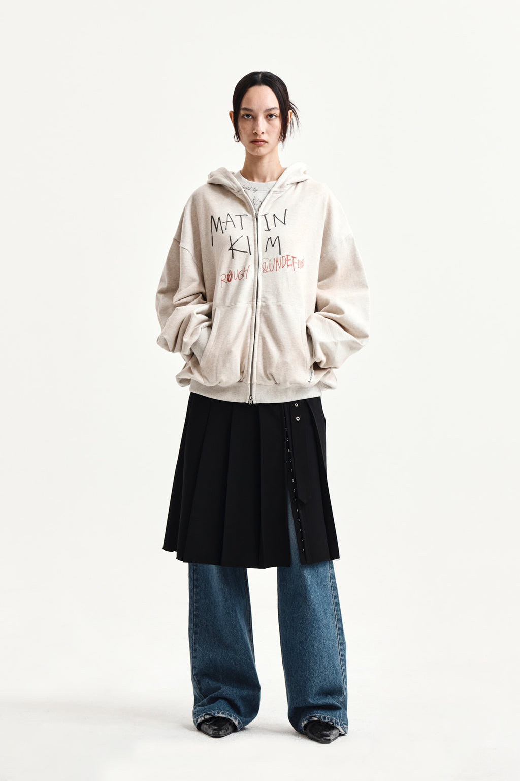 Matin Kim - Vintage Washed Graffiti Hoody Zip Up (Beige) product image 8 | TRAB K-Fashion Australia