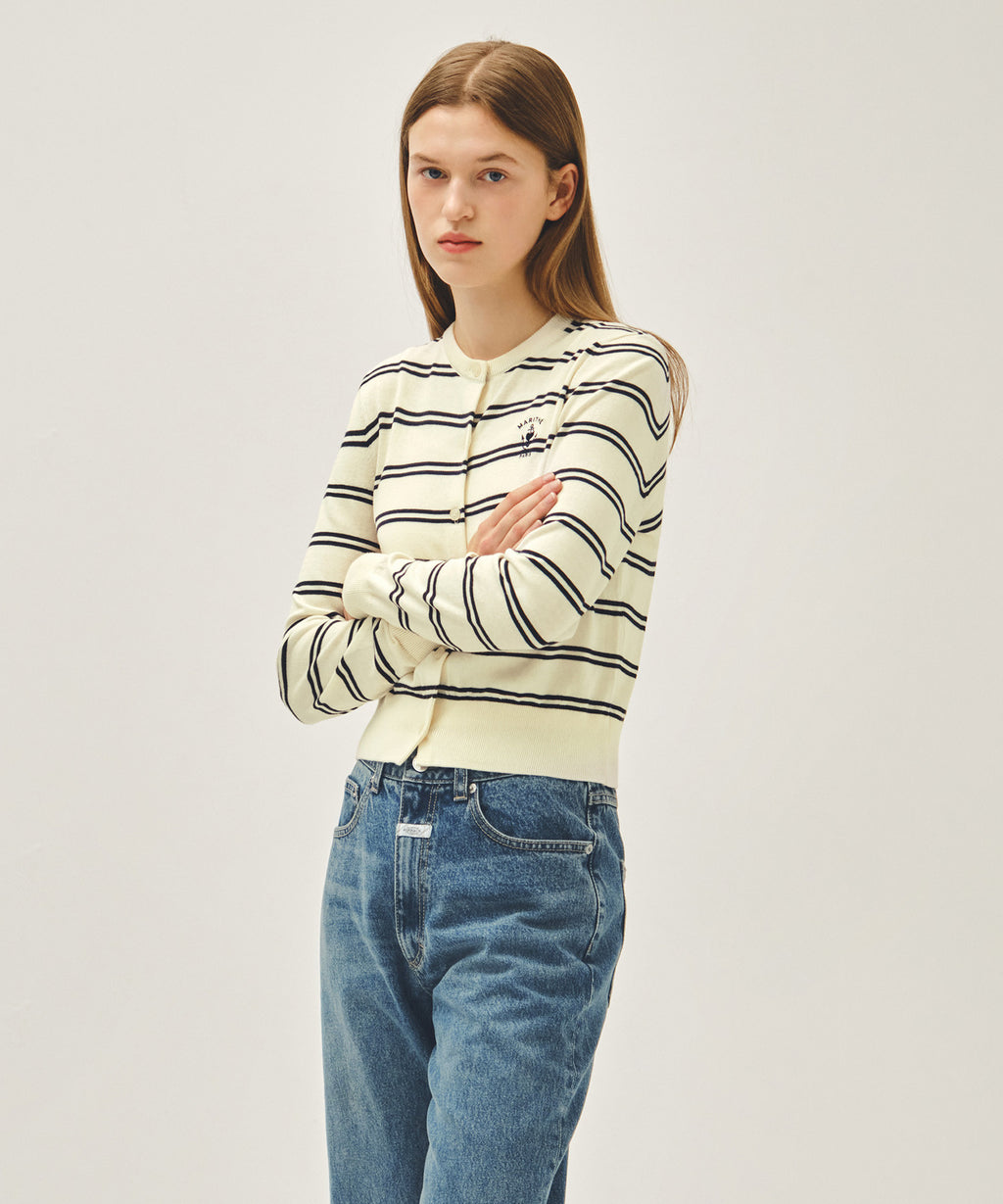 Marithe & Francois Girbaud - Stripe Knit Cardigan (Ivory) product image 2 | TRAB K-Fashion Australia